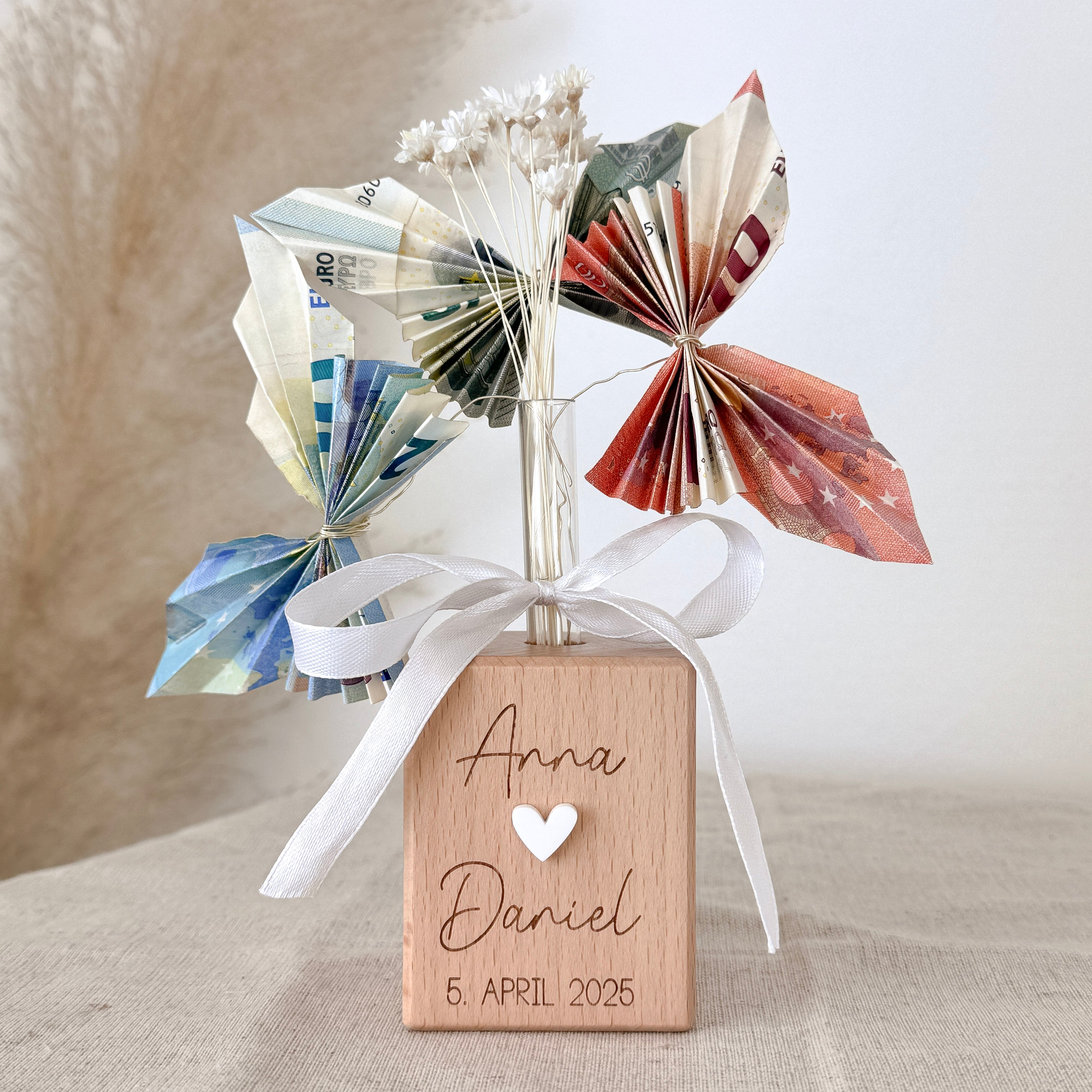Holzvase mit Schleife · Hochzeit