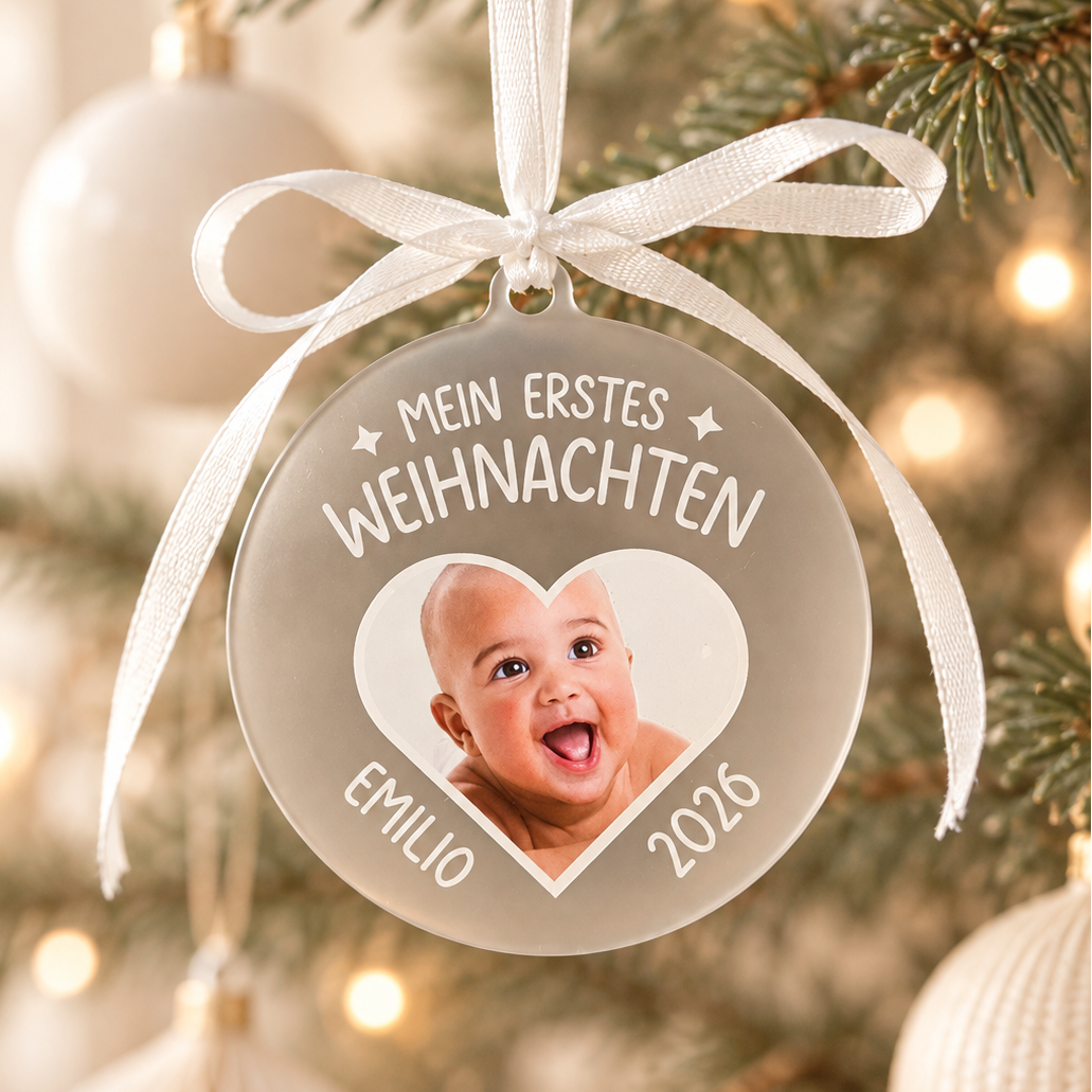 Weihnachtsbaumanhänger · Mein erstes Weihnachten (mit eigenem Babyfoto)