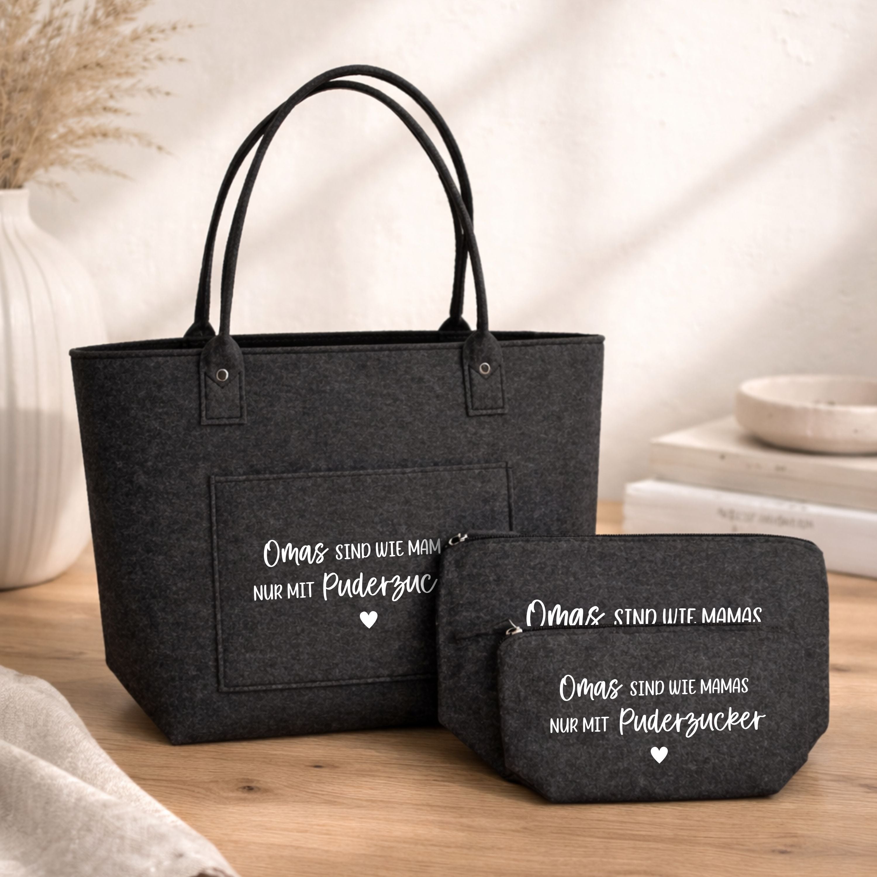 Filztaschen Set · Omas sind wie Mamas nur mit Puderzucker
