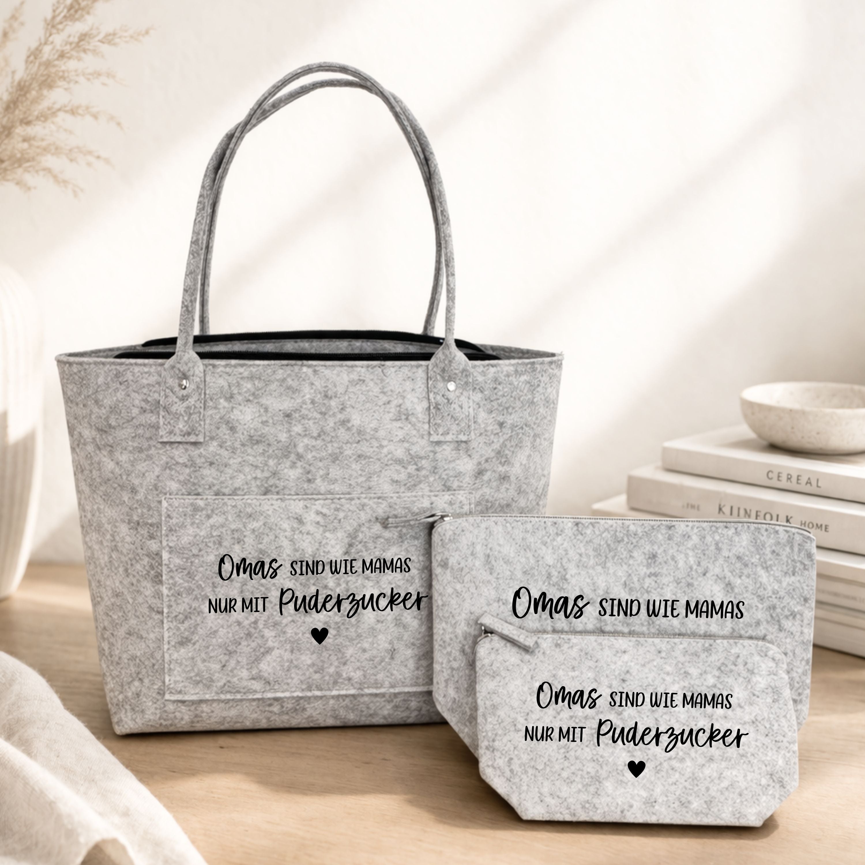 Filztaschen Set · Omas sind wie Mamas nur mit Puderzucker