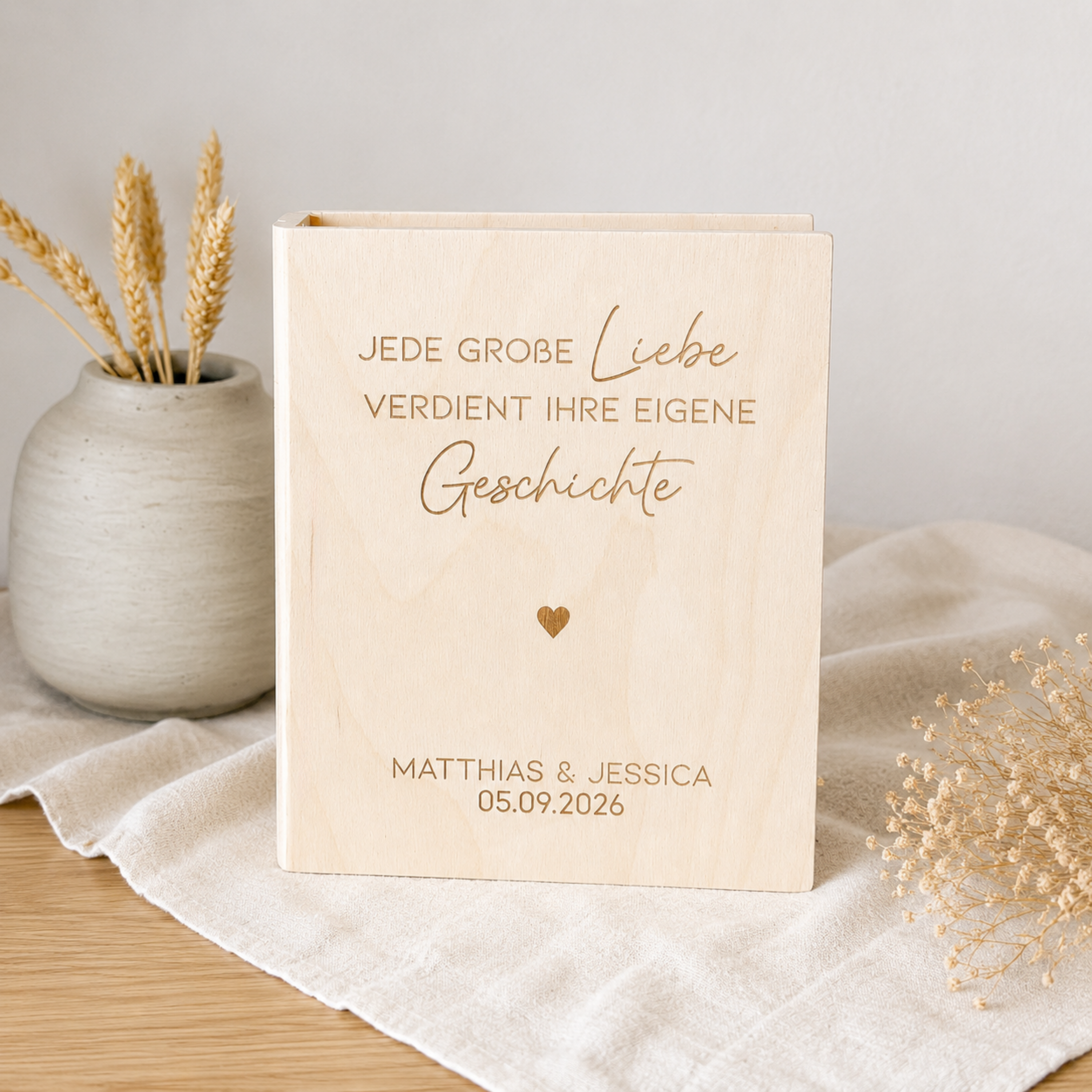 Hochzeitskiste Buch · Set mit Karte, Reagenzglas & Lesezeichen