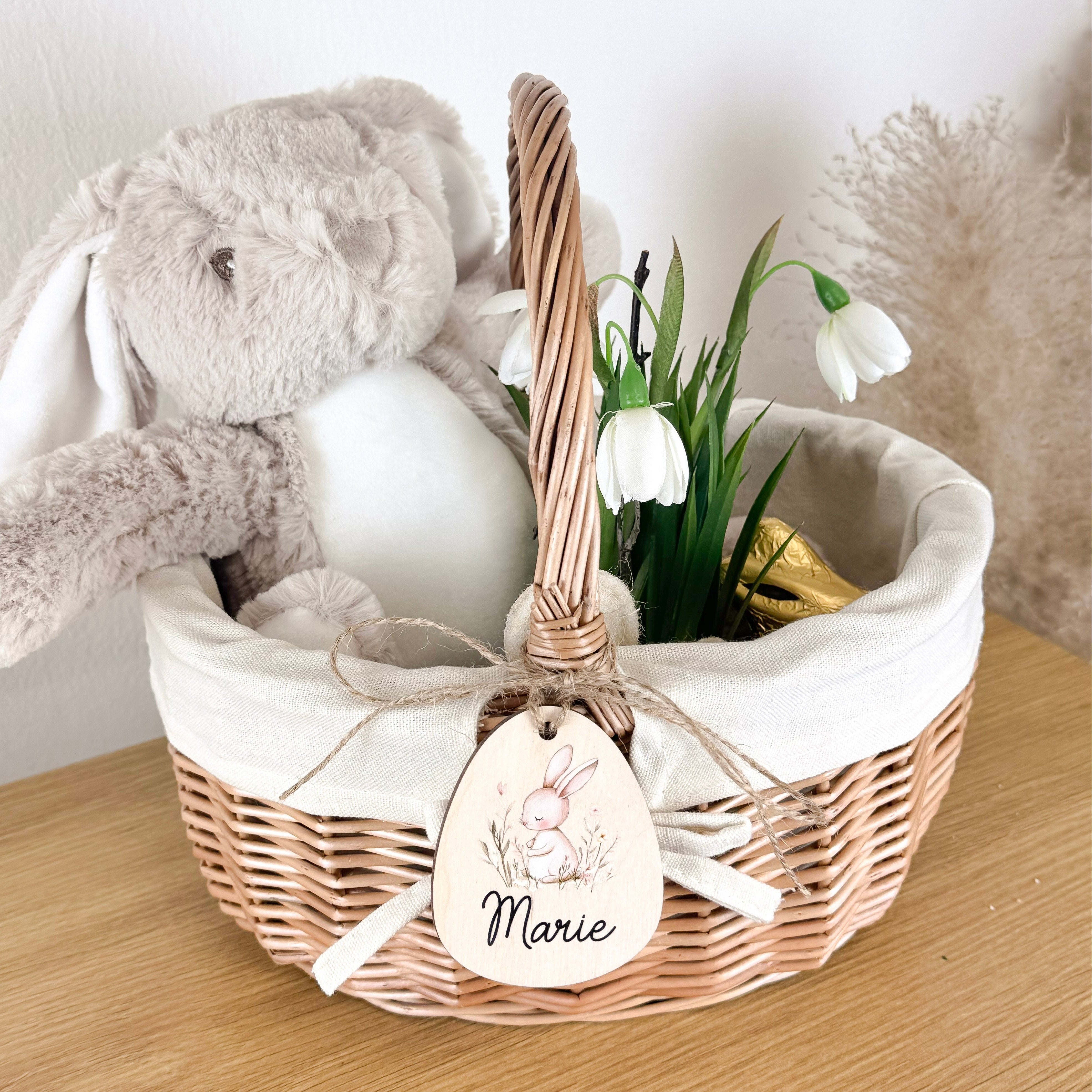 Osterkörbchen mit Osterei-Anhänger Holz · Wunschname
