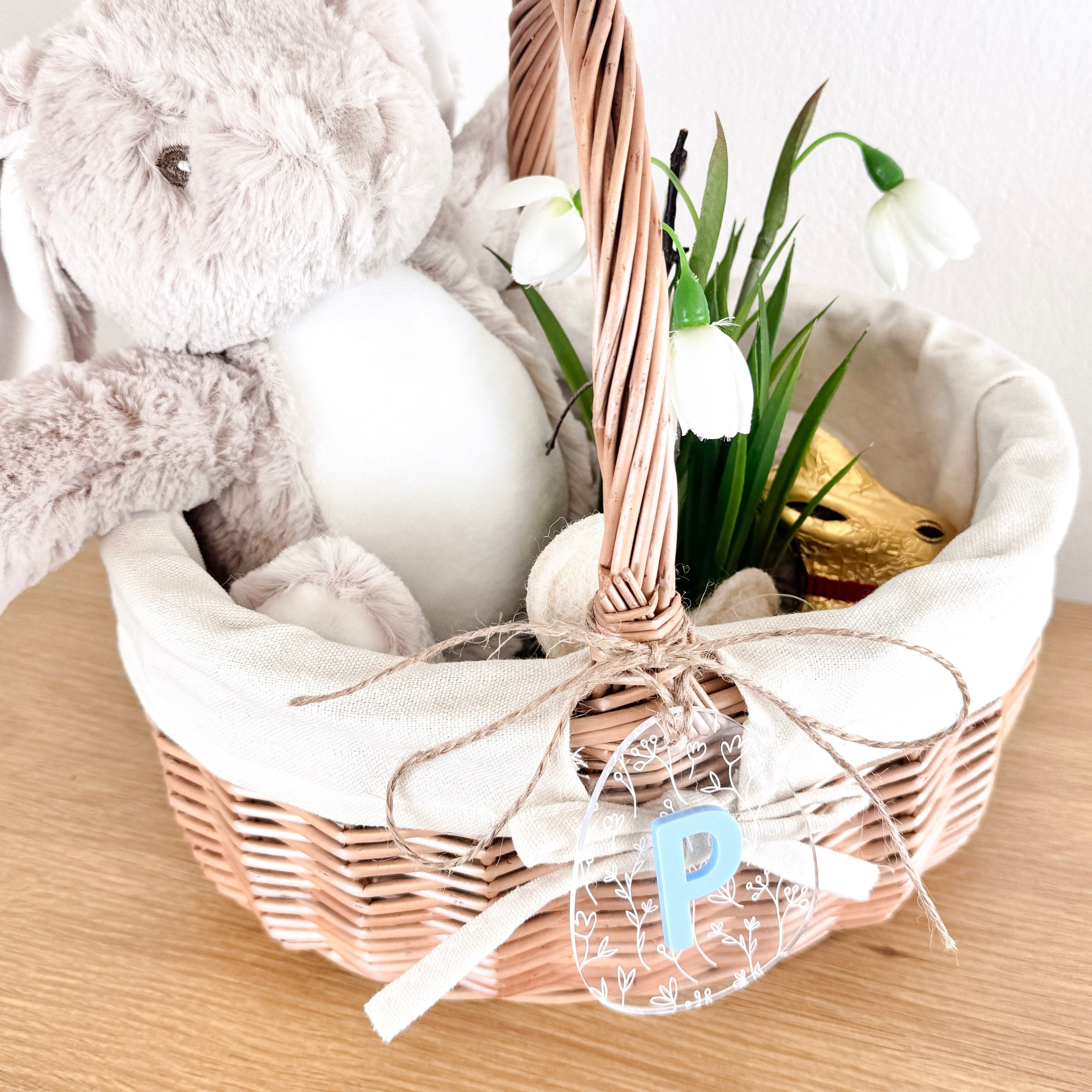 Osterkörbchen mit Osterei-Anhänger Transparent · Wunschname