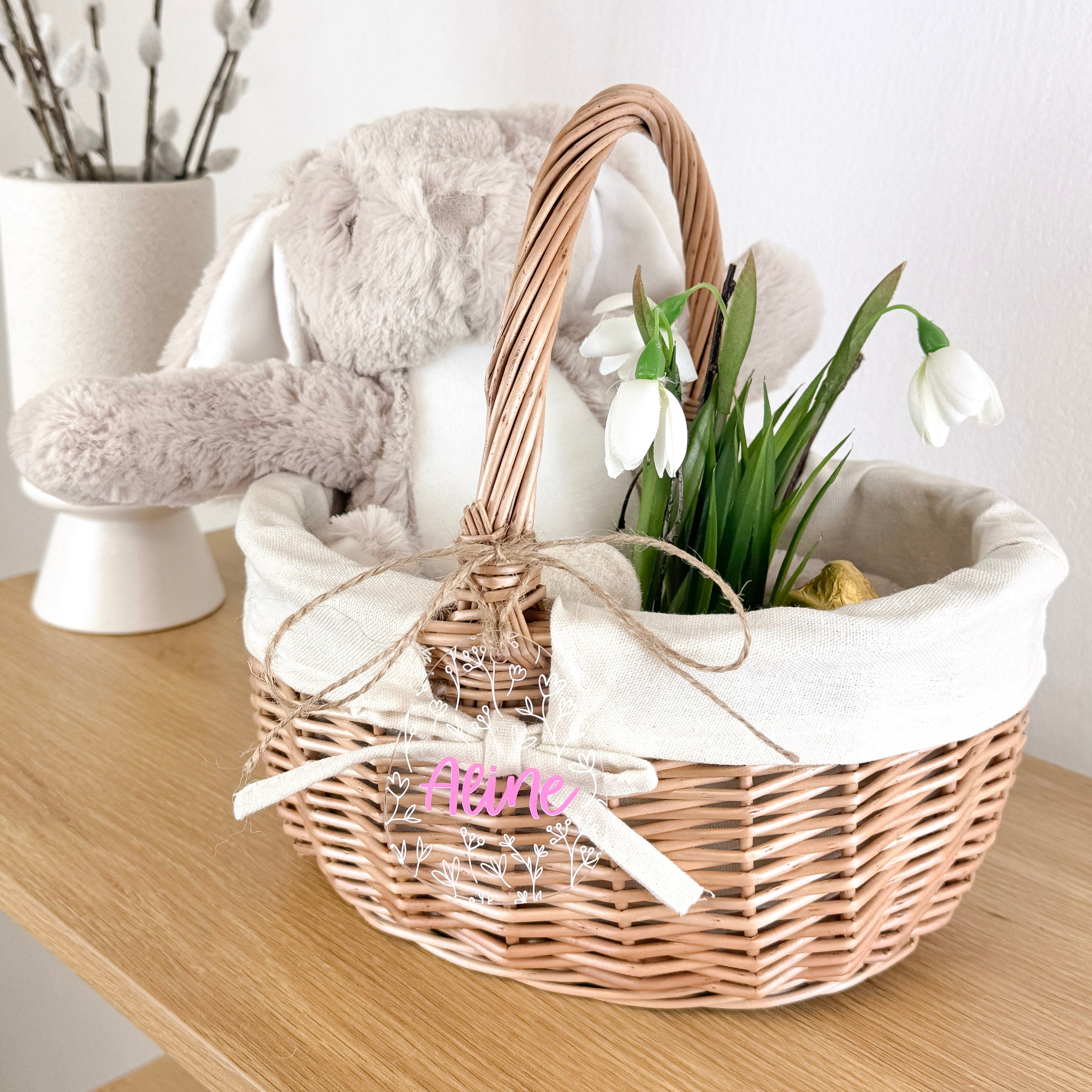 Osterkörbchen mit Osterei-Anhänger Transparent · Wunschname