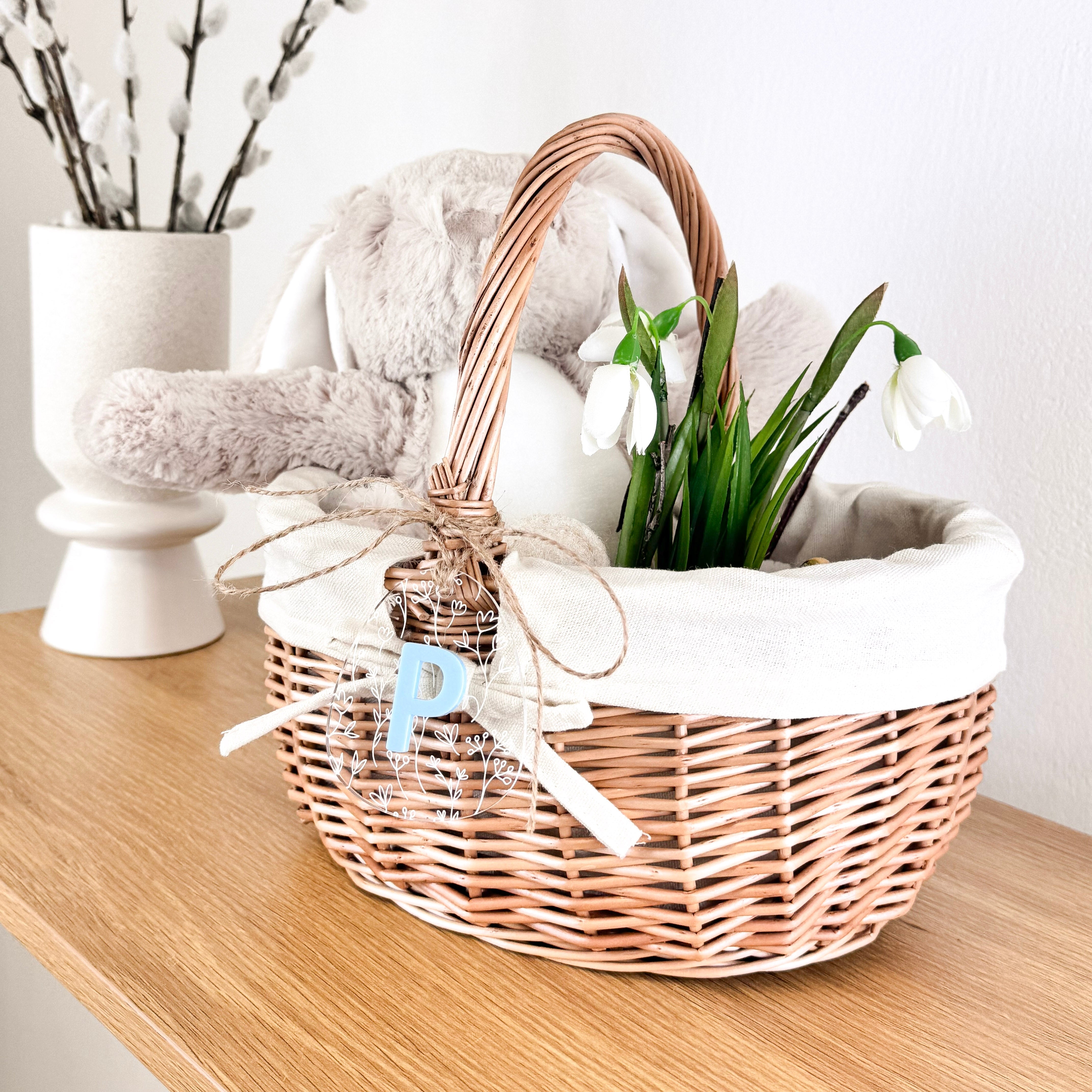 Osterkörbchen mit Osterei-Anhänger Transparent · Wunschname