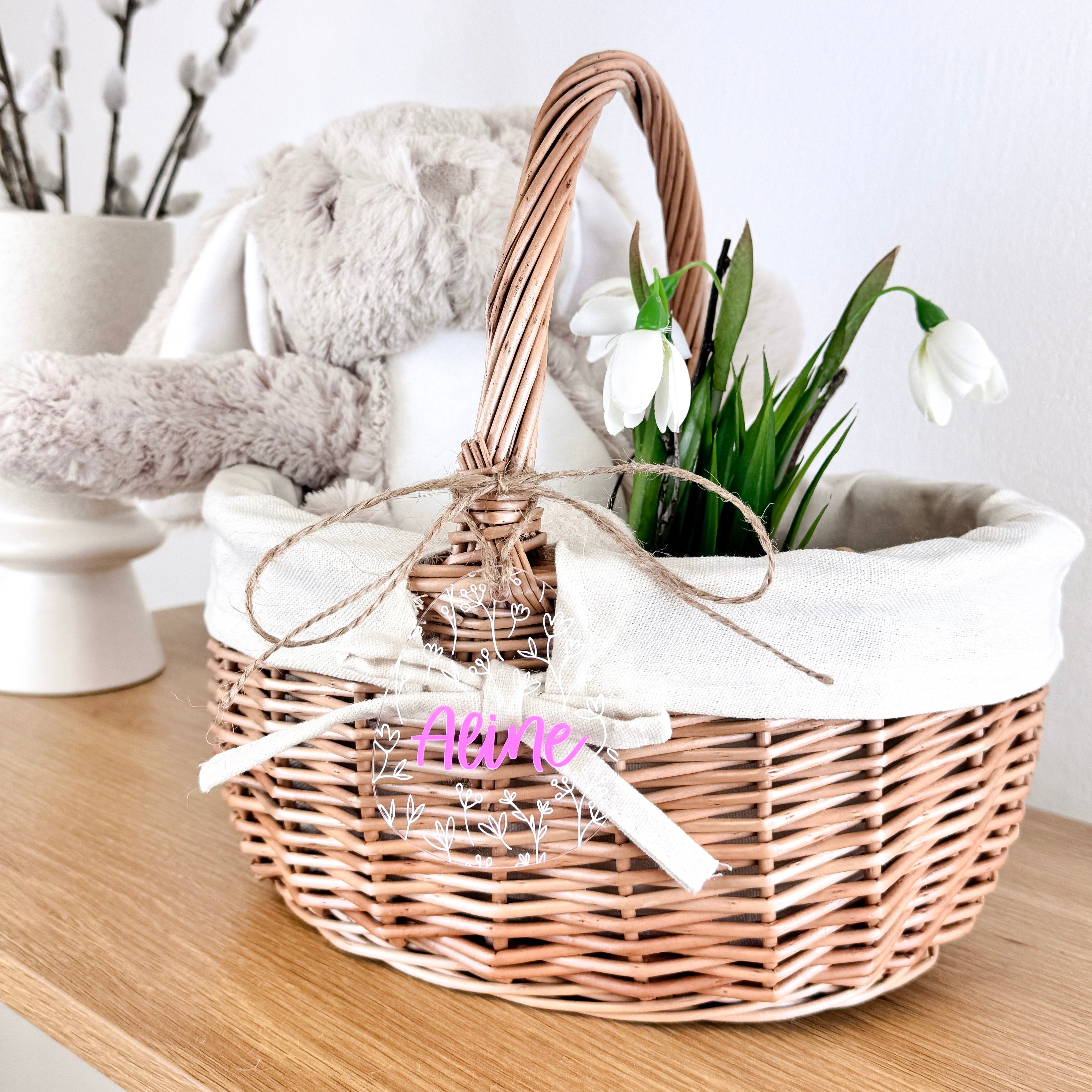 Osterkörbchen mit Osterei-Anhänger Transparent · Wunschname