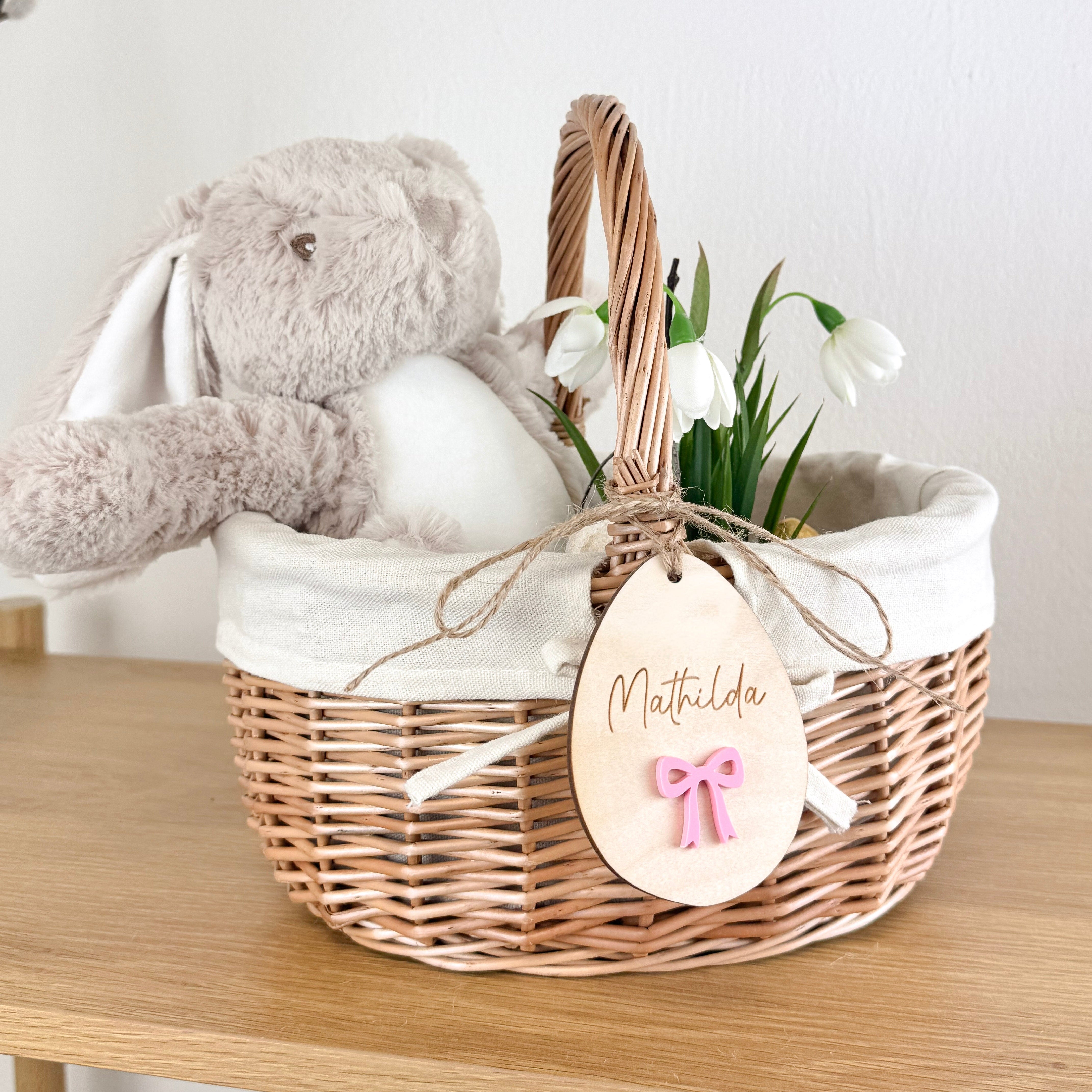 Osterkörbchen mit Osterei-Anhänger Schleife · Wunschname
