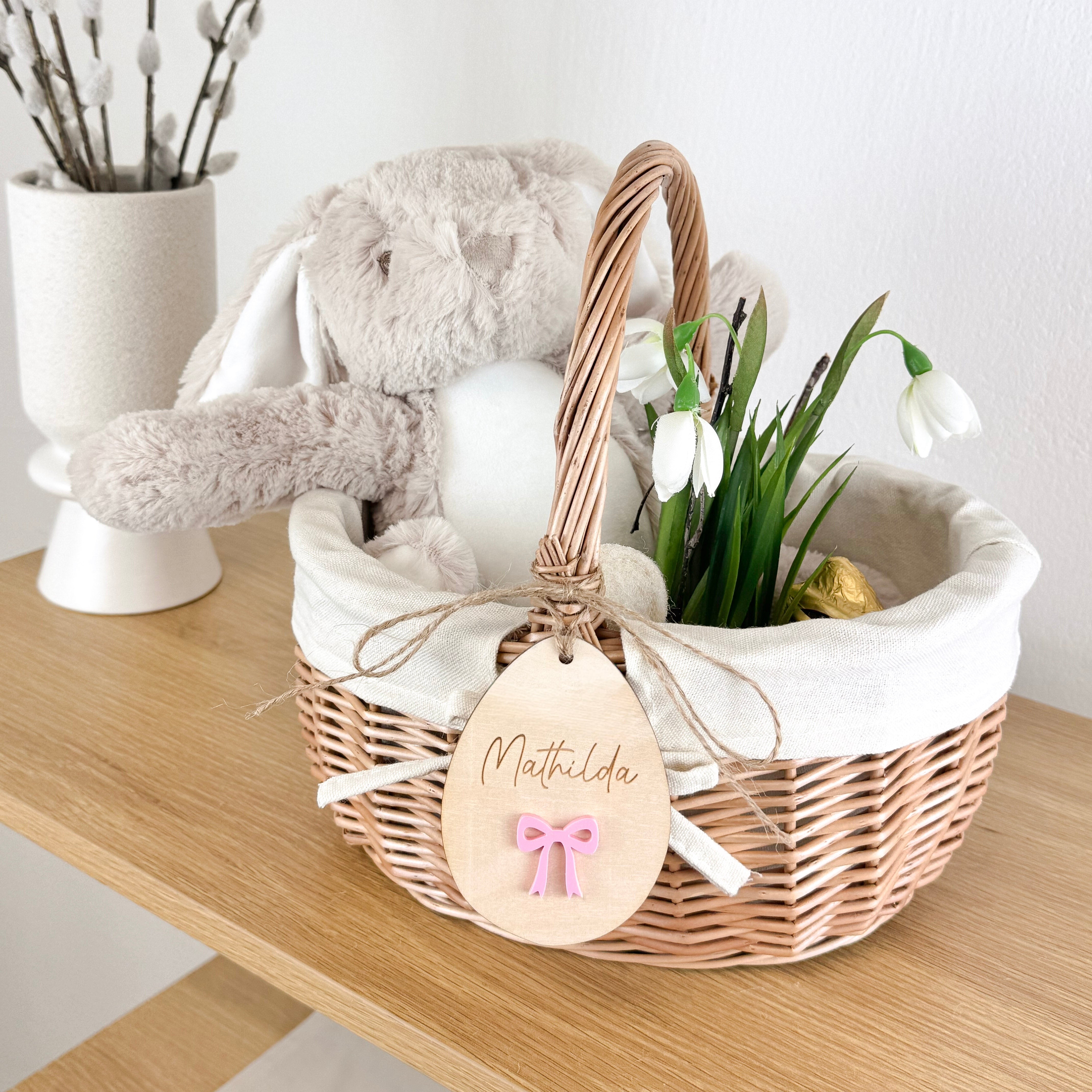 Osterkörbchen mit Osterei-Anhänger Schleife · Wunschname