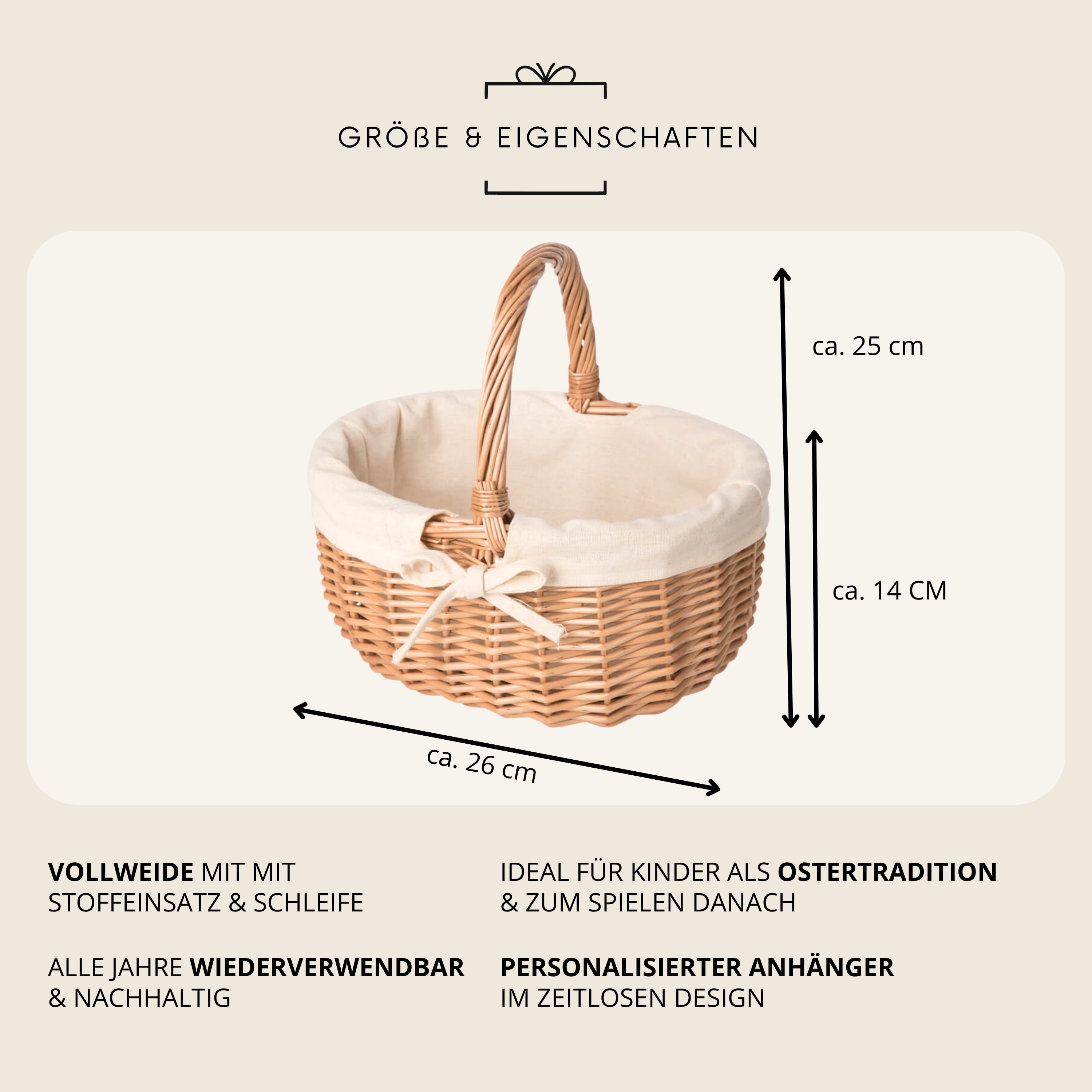 Osterkörbchen mit Hasen-Anhänger (Schleife/Fliege) · Wunschname