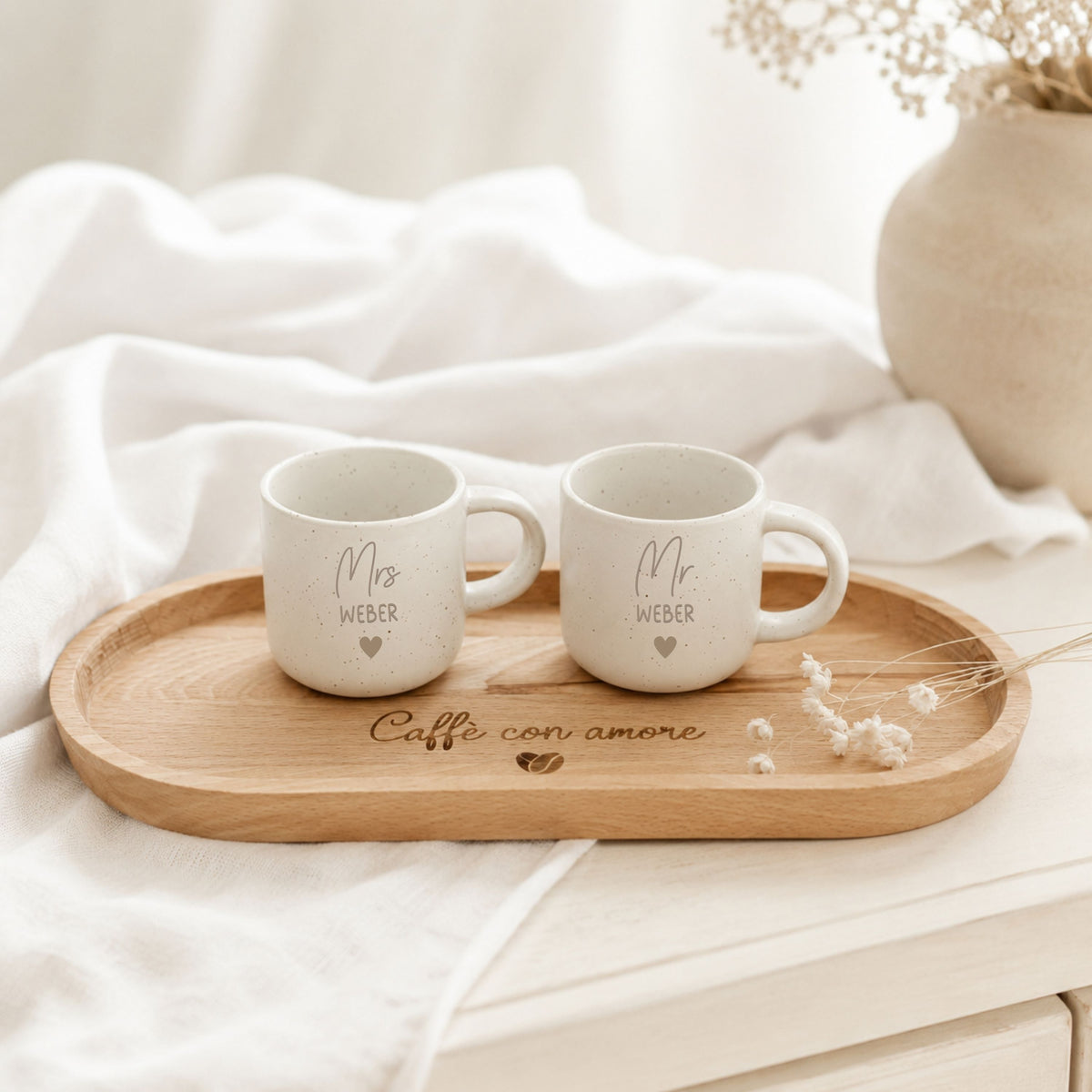 Espressotassen + Tablett · Mr & Mrs + Name (Set)