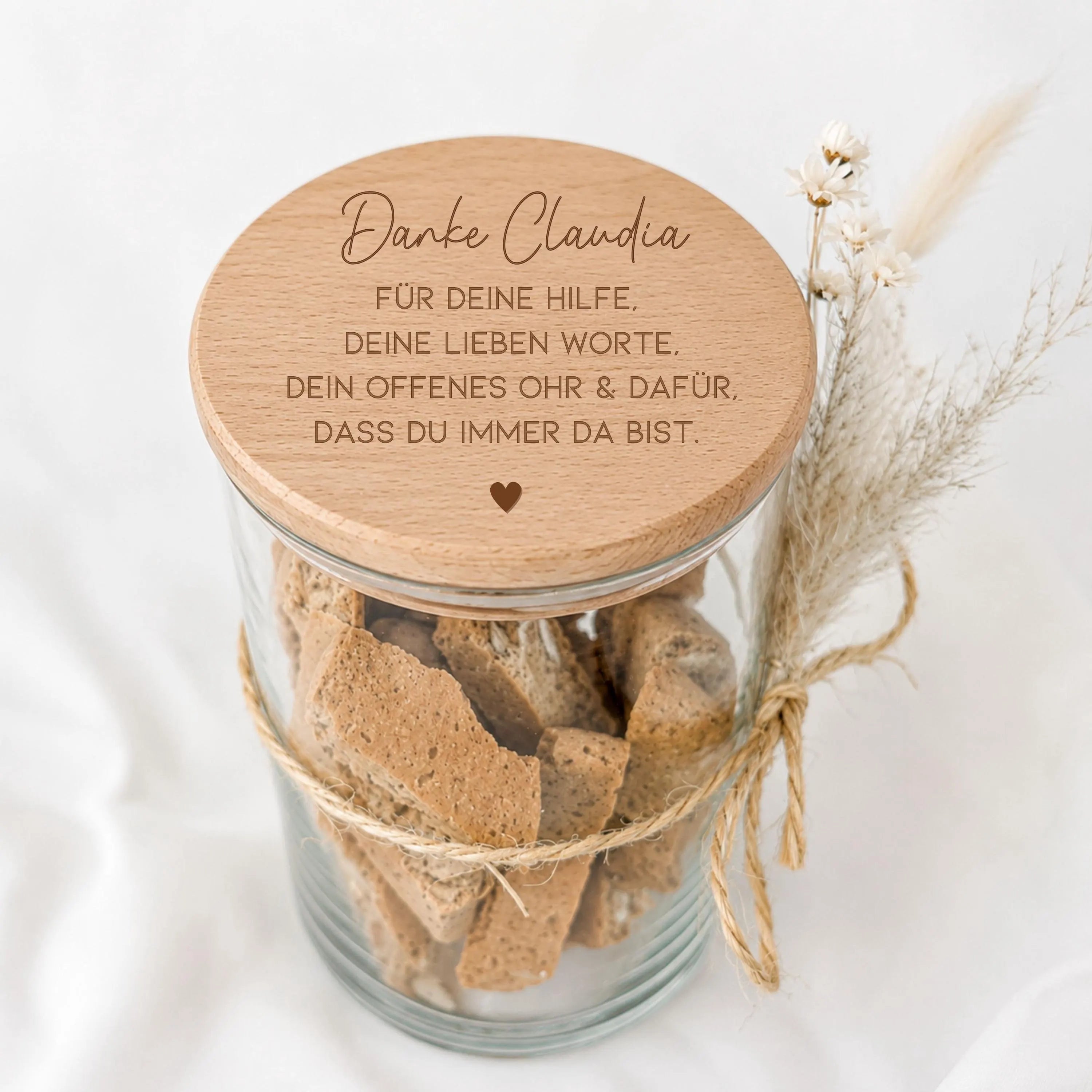 Vorratsglas · Danke Name + Spruch