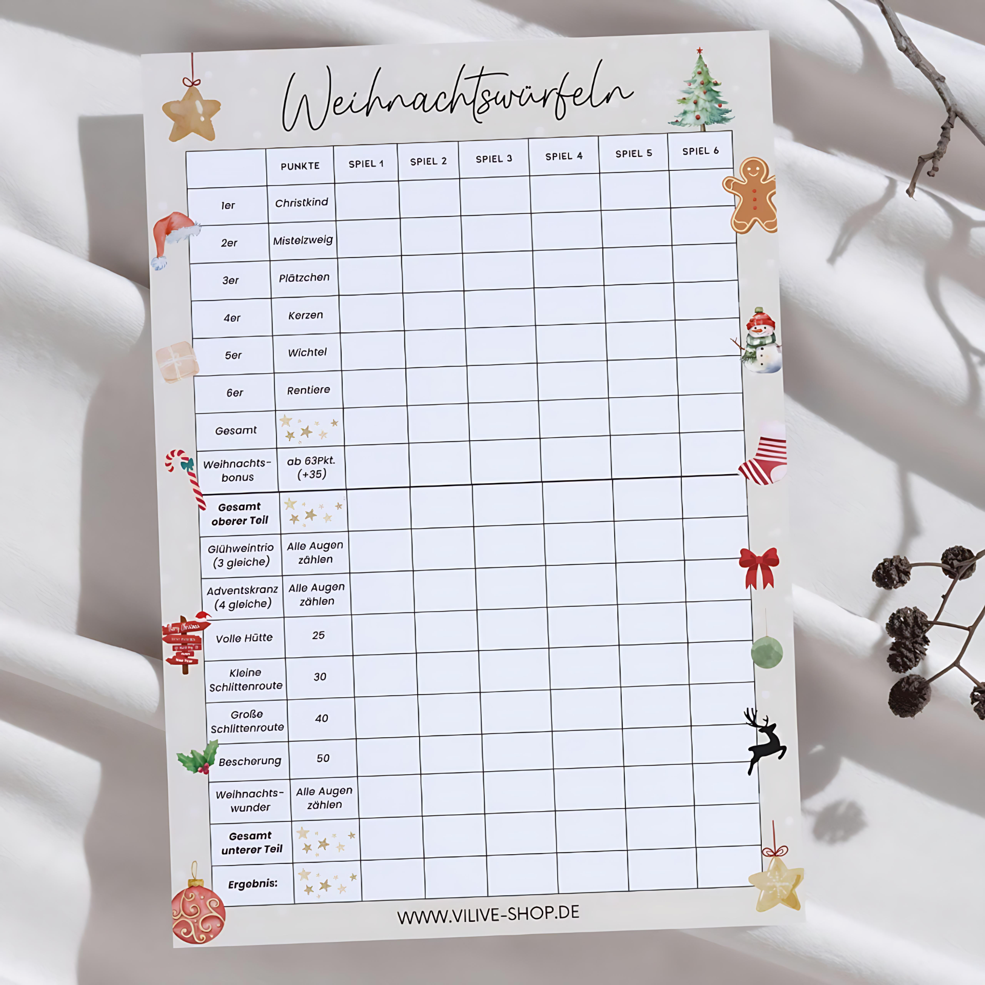 A6 Spieleblock Weihnachtswürfeln