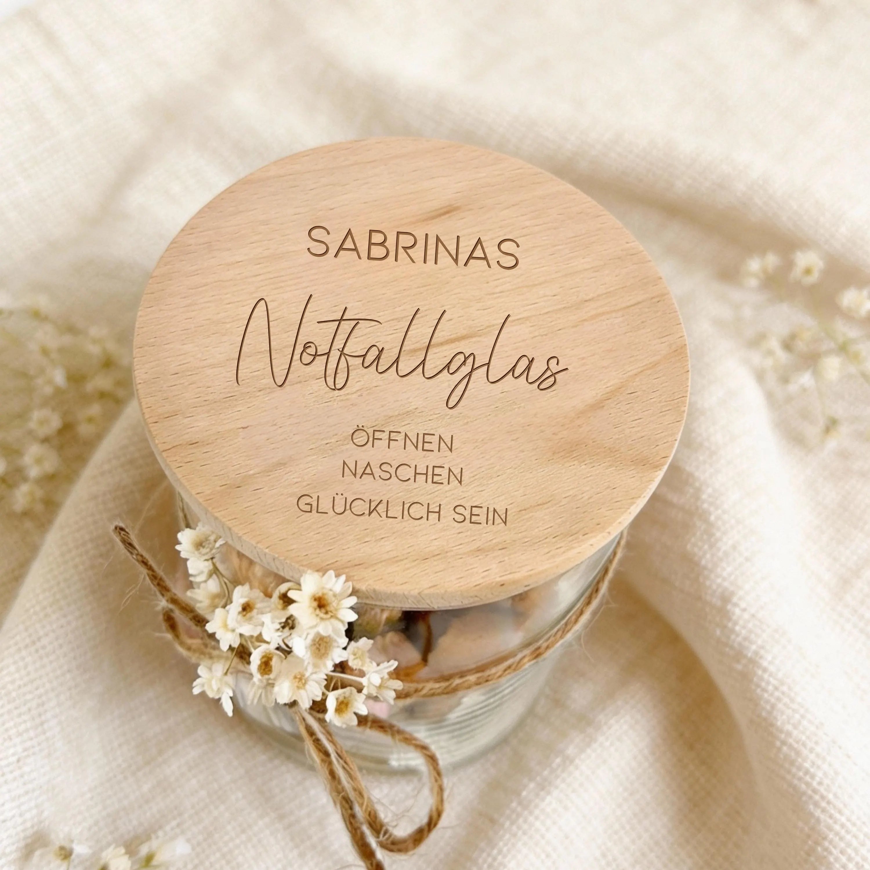 Vorratsglas · Notfallglas mit Name und Spruch