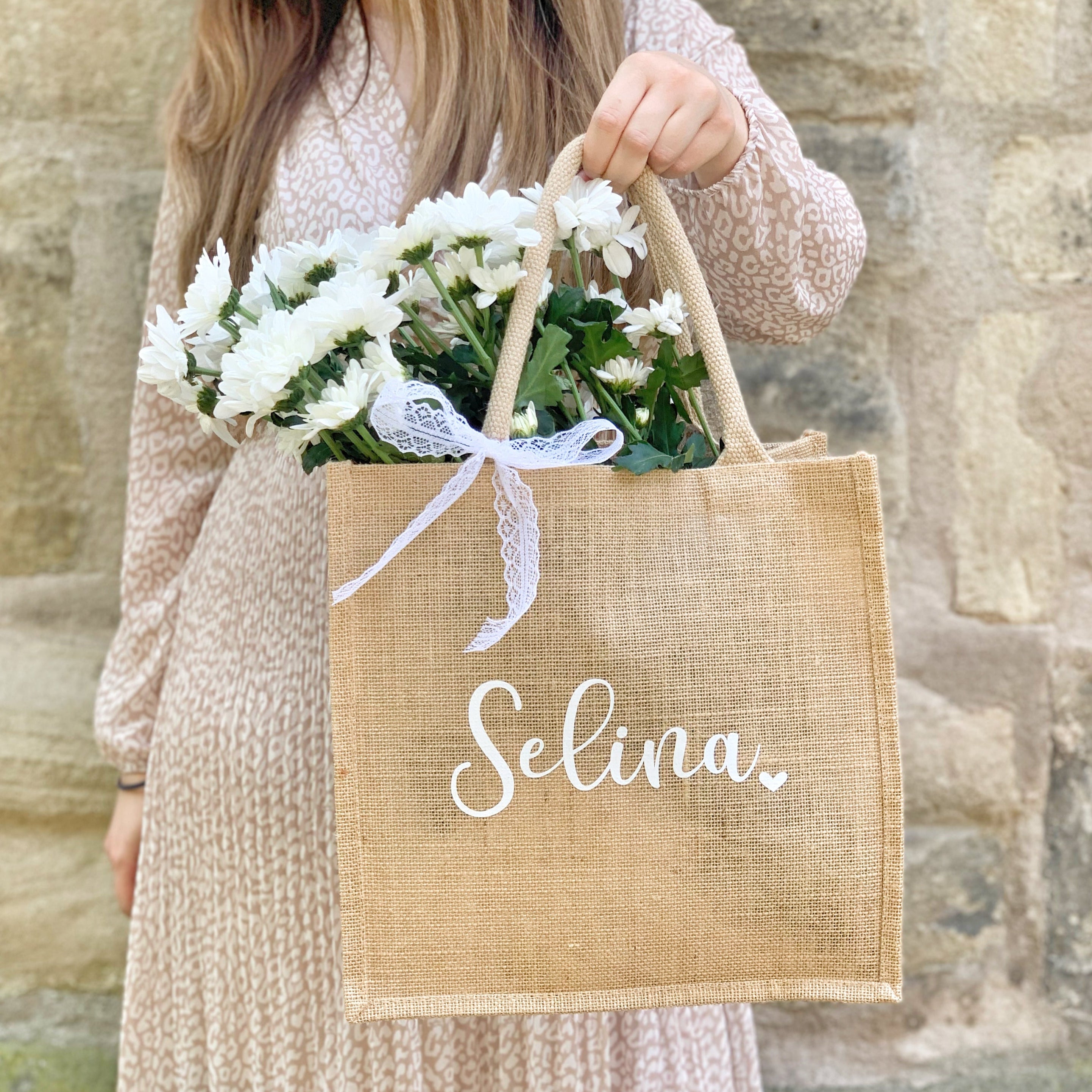 Jute Tasche · Wunschname mit Schleife
