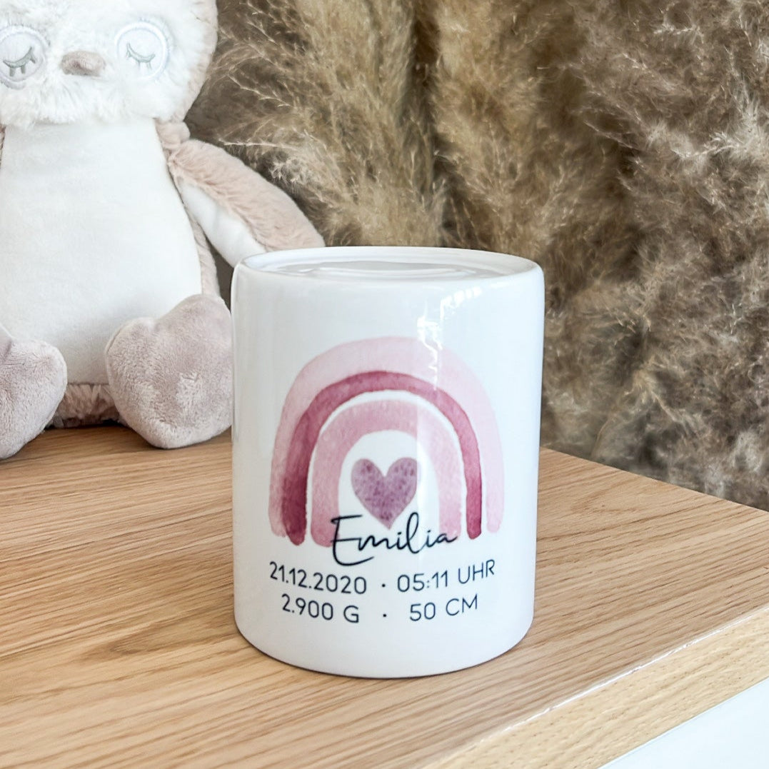 Spardose mit Aquarell-Regenbogenmotiv