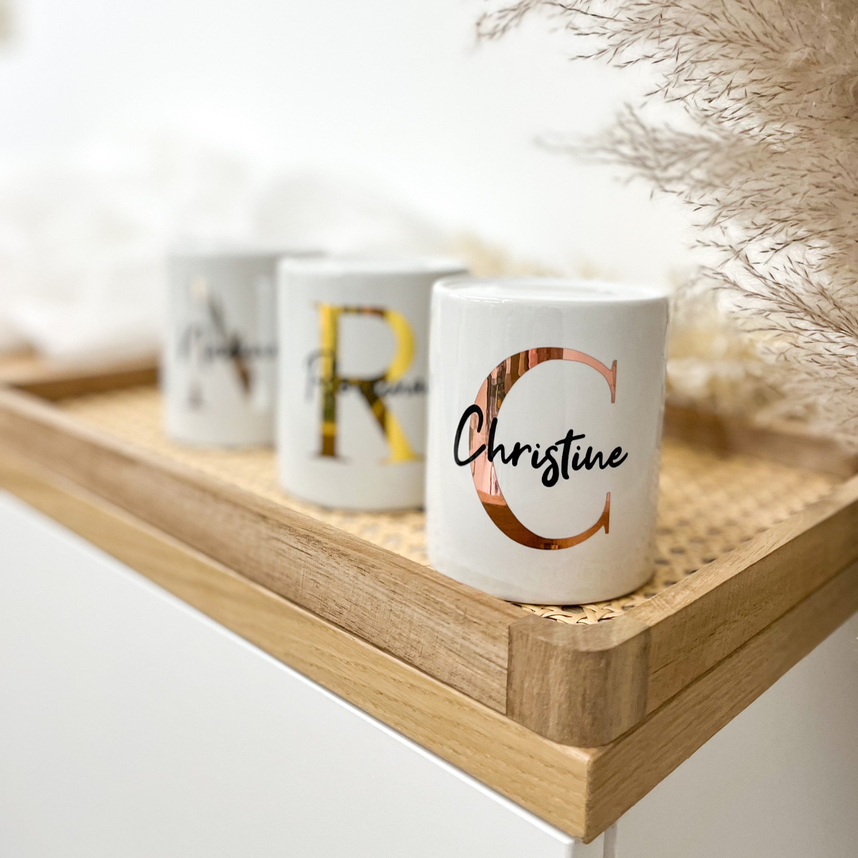 Spardose mit Metallic Initial (personalisiert)