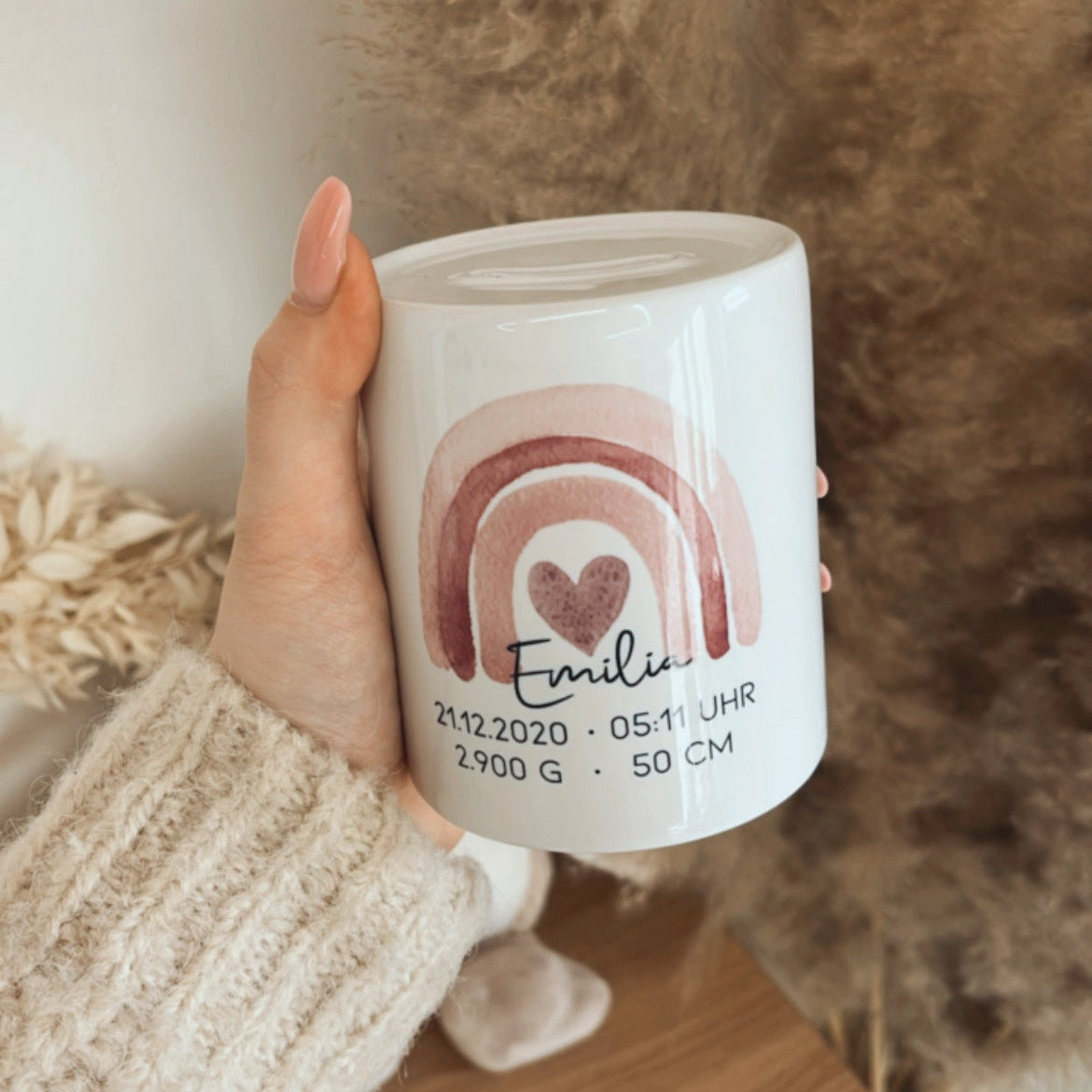 Spardose mit Aquarell-Regenbogenmotiv