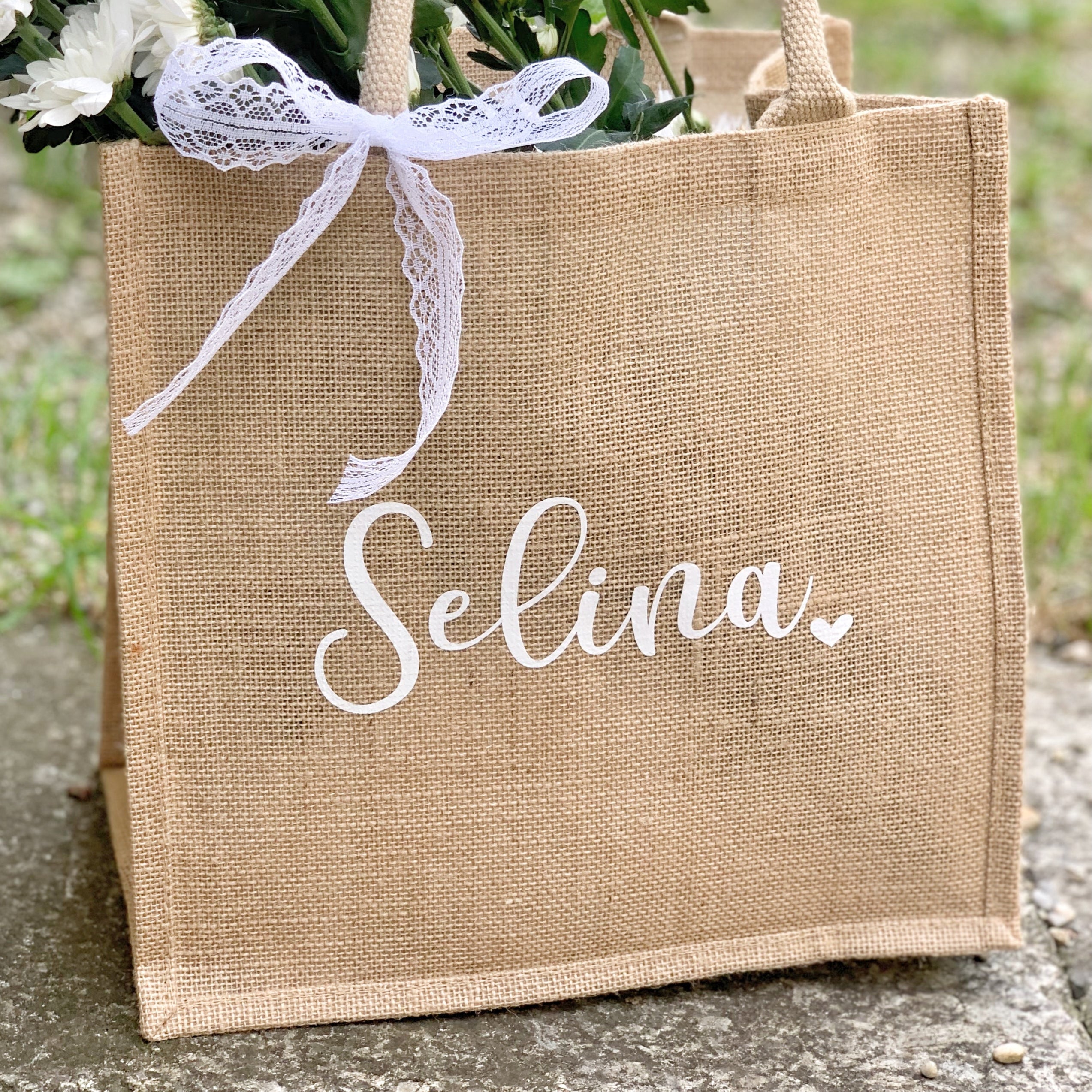 Jute Tasche · Wunschname mit Schleife