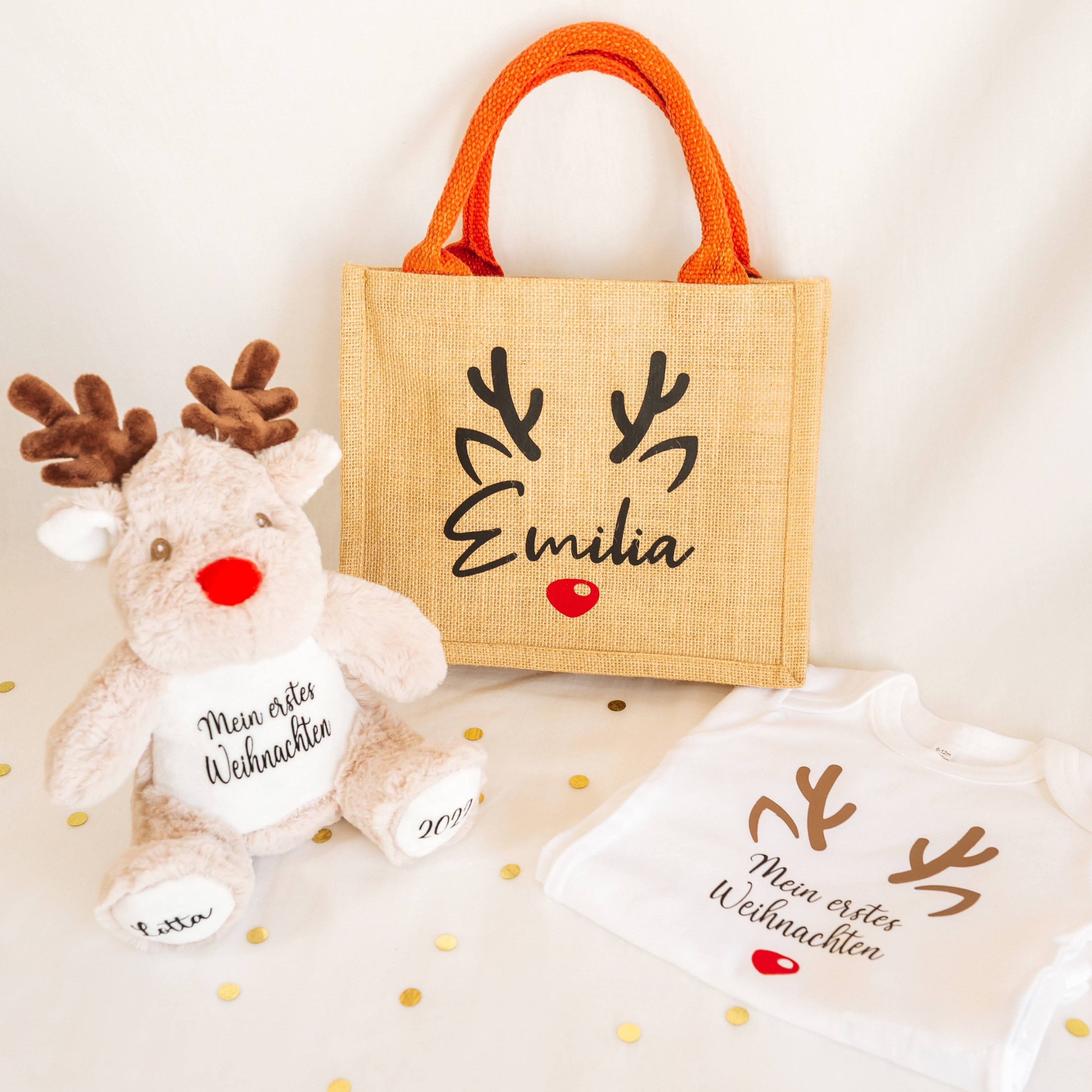 Kuschelrentier mit Name und Spruch