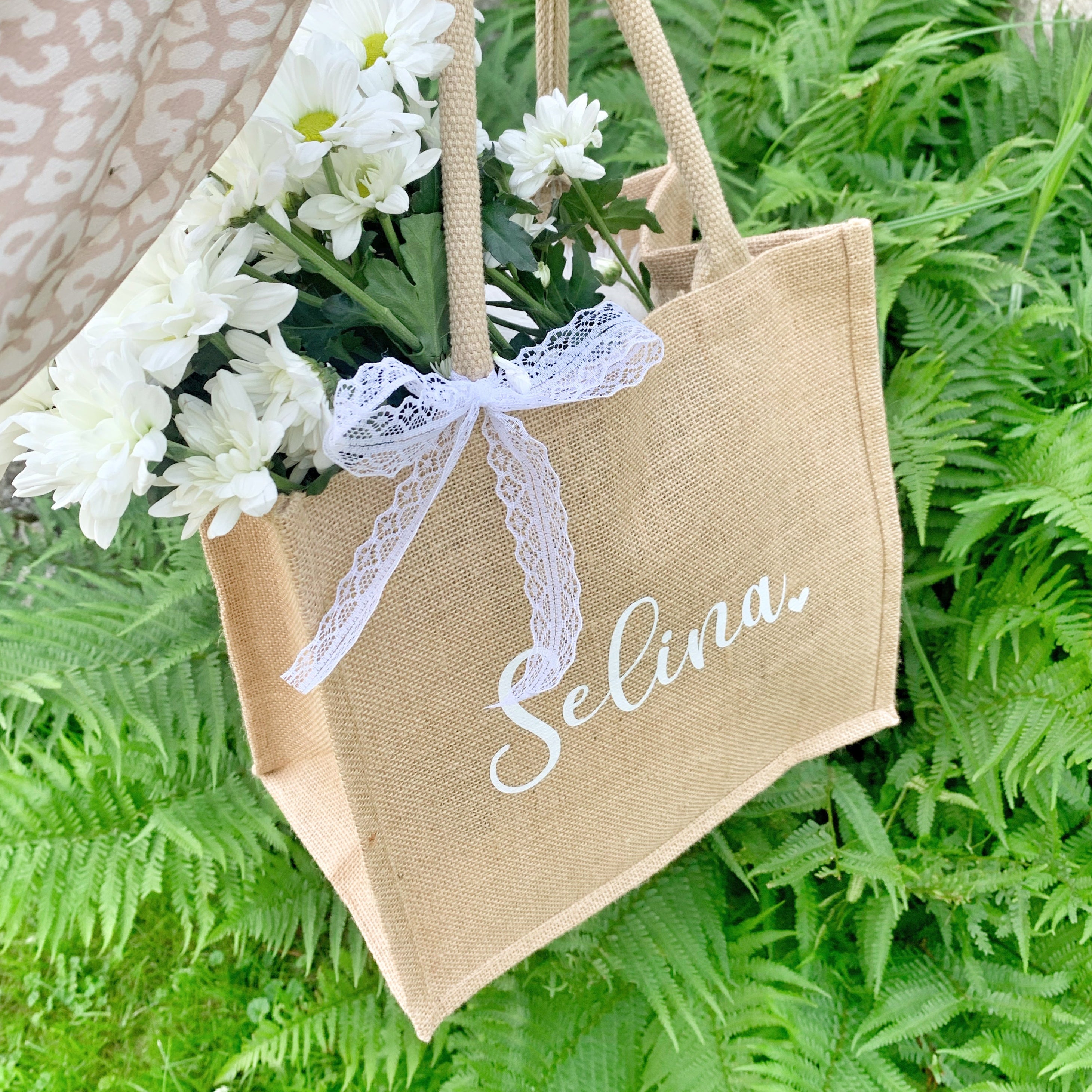 Jute Tasche · Wunschname mit Schleife