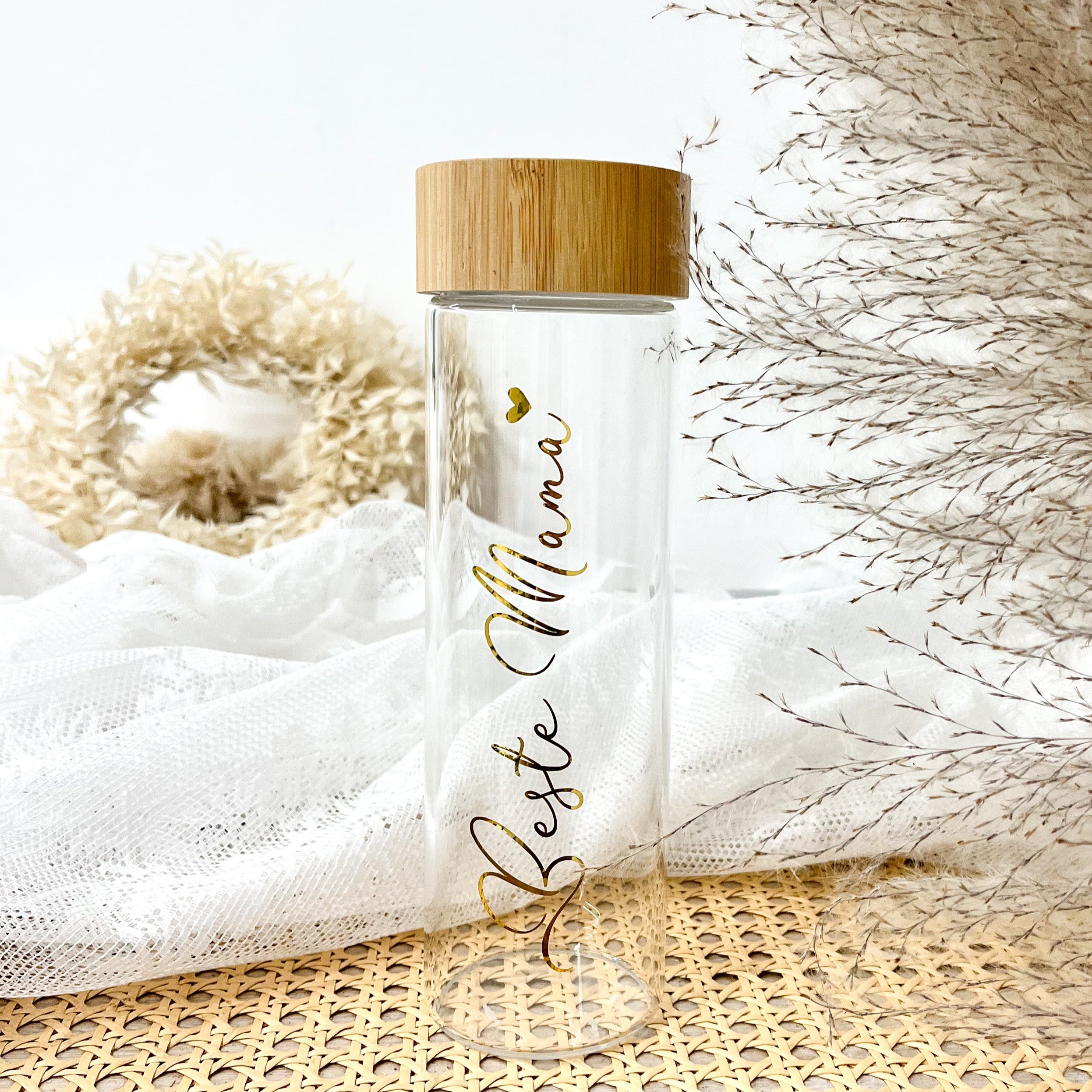 Glasflasche Bambus "Beste Mama"