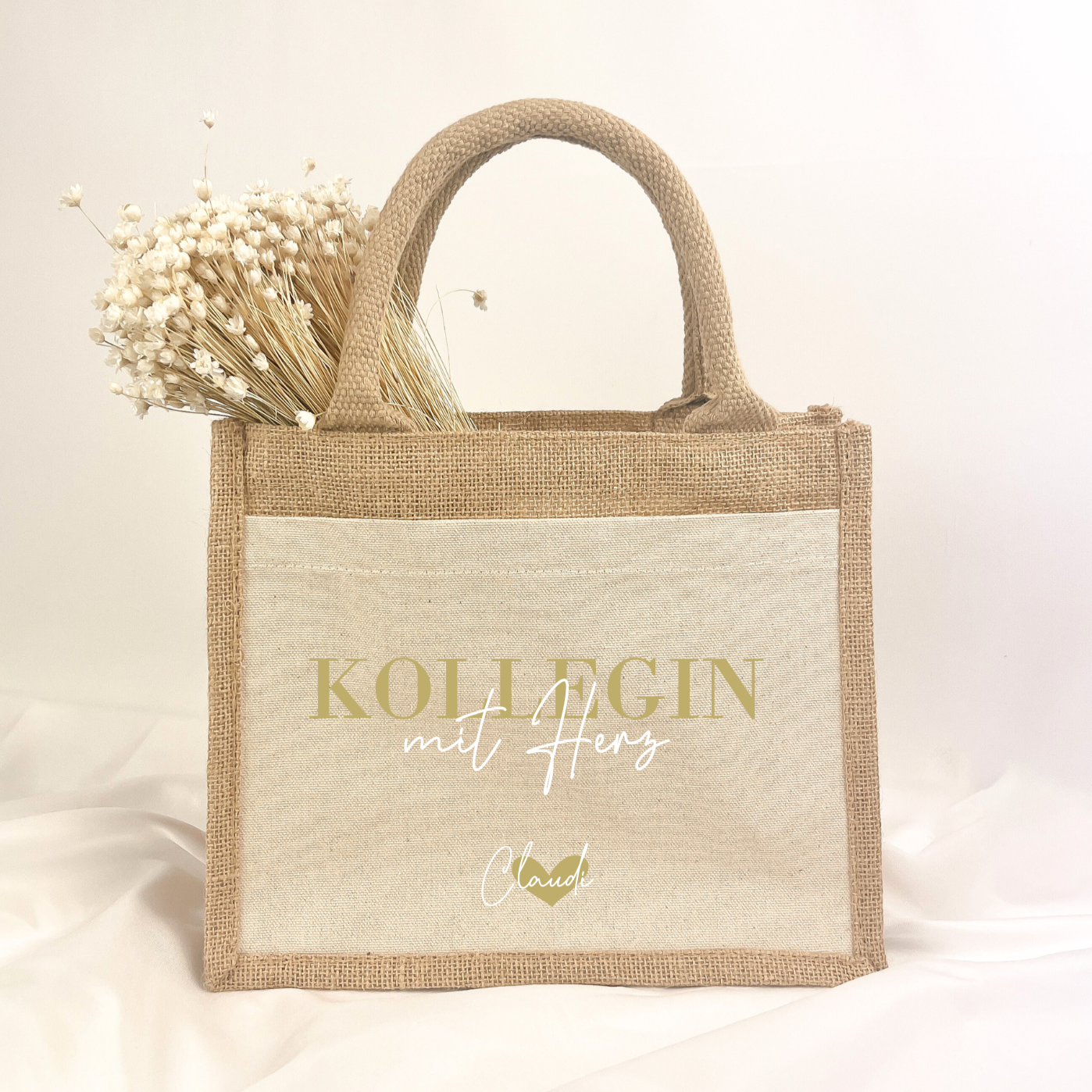 Jutetasche Kollegin mit Herz