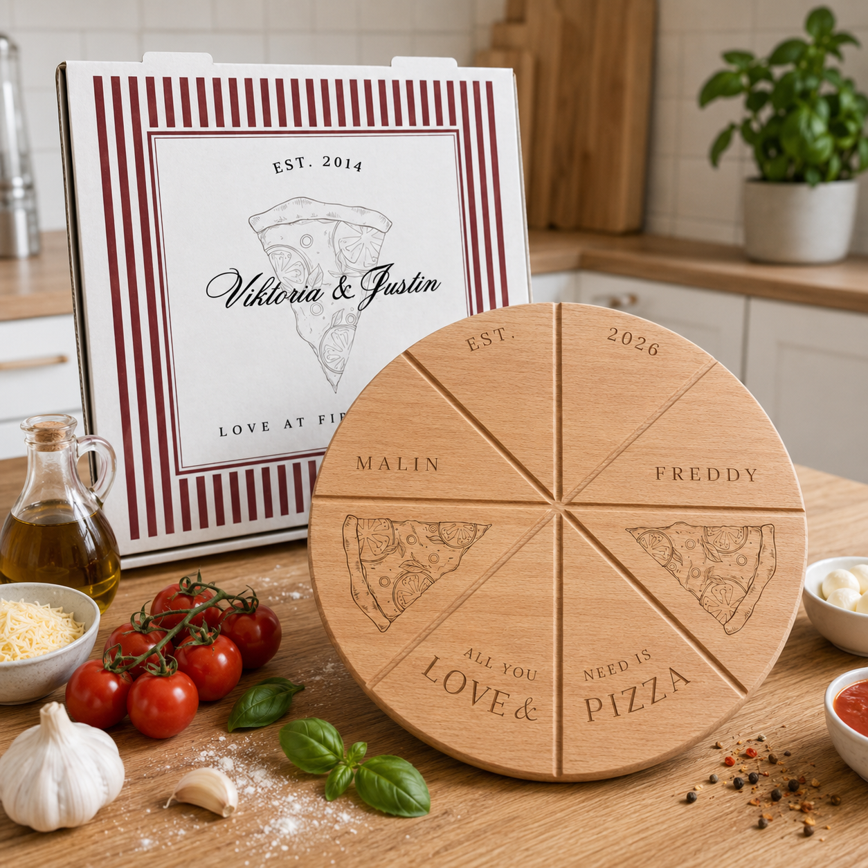 Pizzabrett + Karton · Hochzeit: Love & PIzza