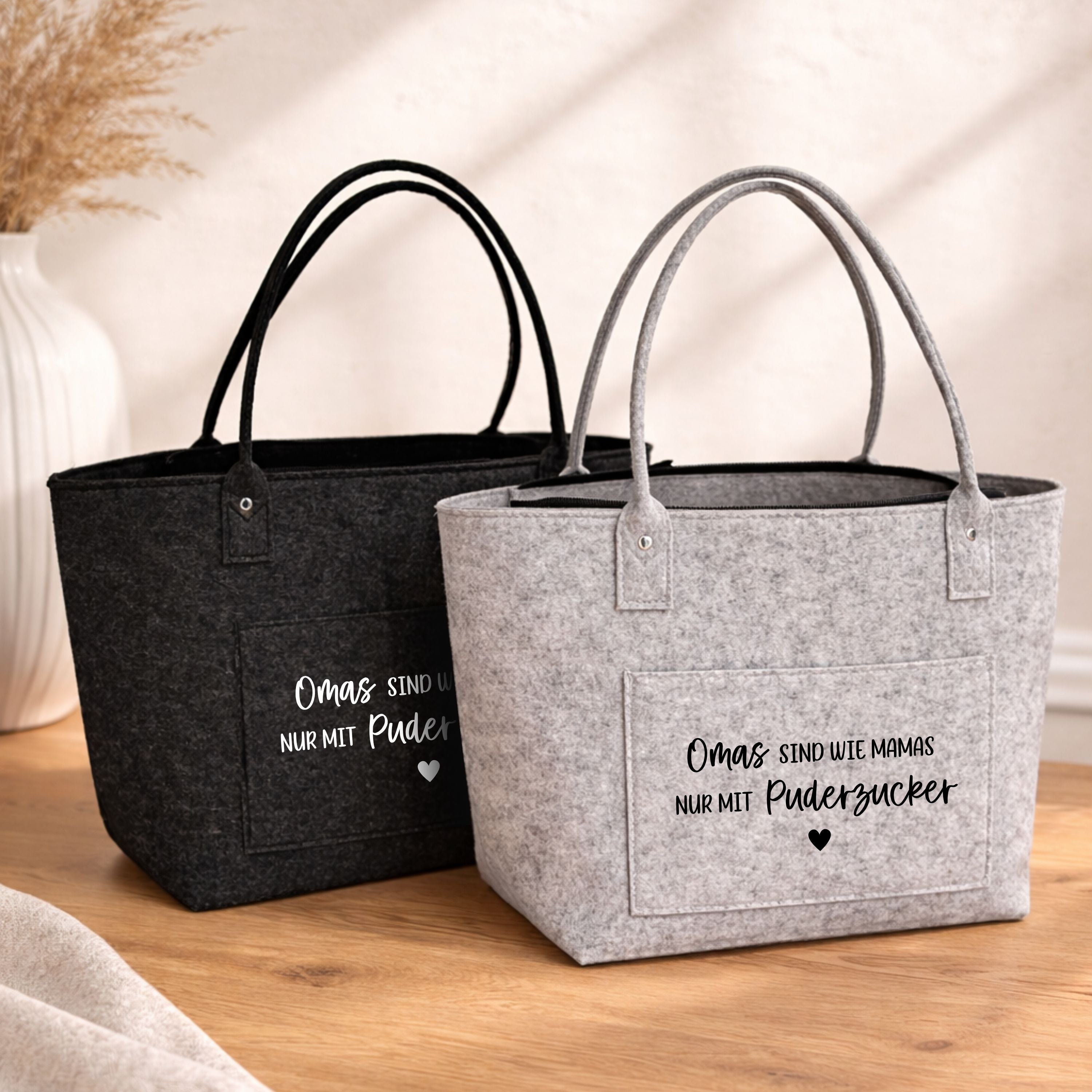 Filztaschen Set · Omas sind wie Mamas nur mit Puderzucker