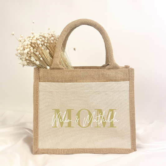 Jutetasche Mom mit Namen