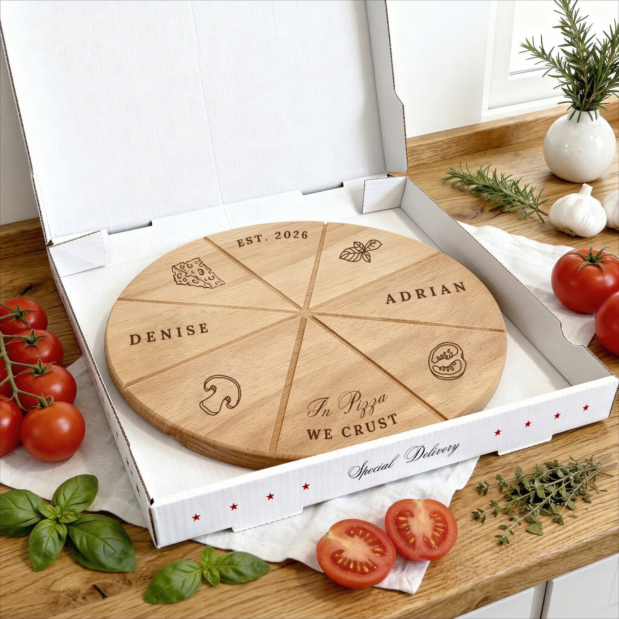 Pizzabrett + Karton · Hochzeit