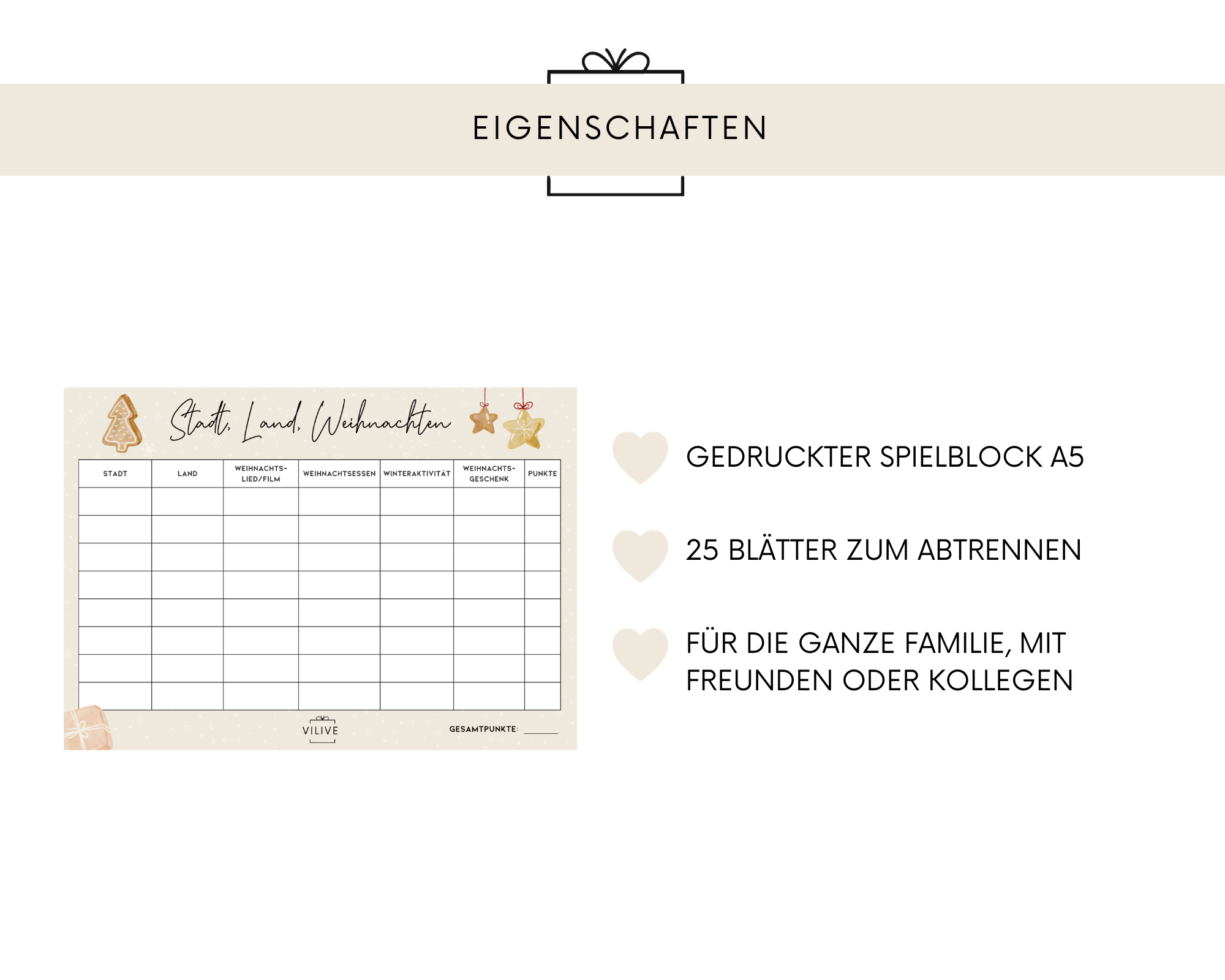 A5 Spieleblock Stadt Land Weihnachten