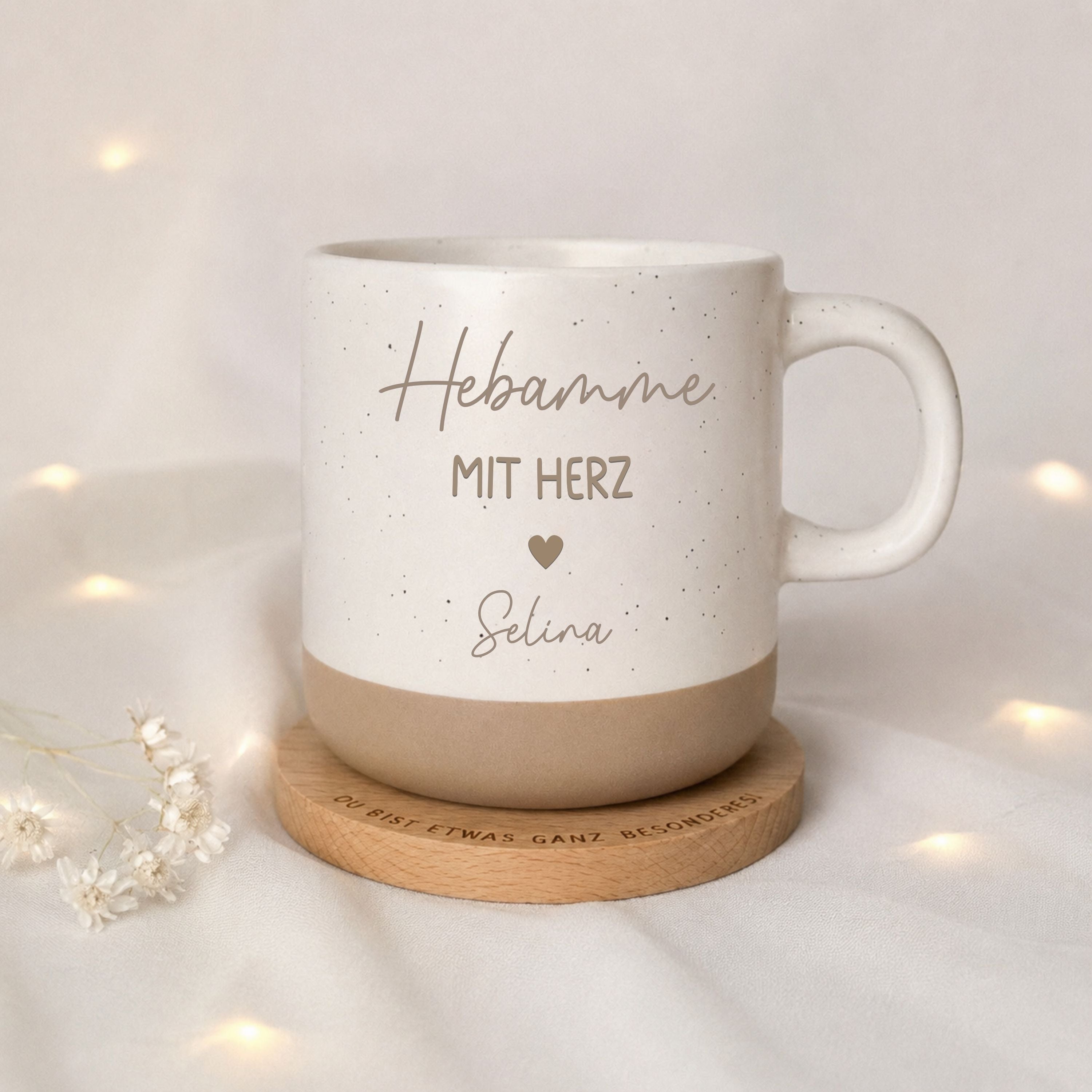 Tasse · Hebamme mit Herz + Name