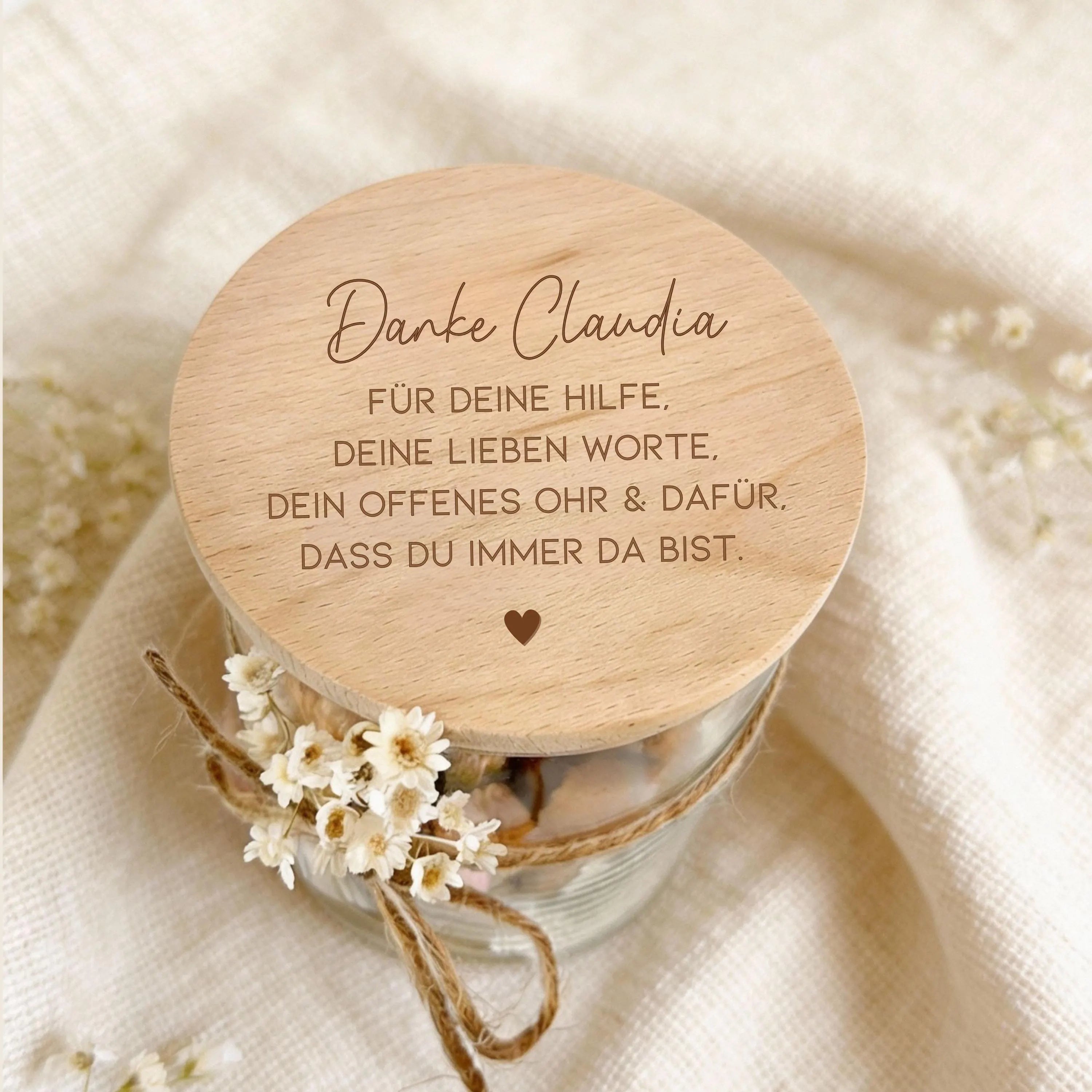 Vorratsglas · Danke Name + Spruch