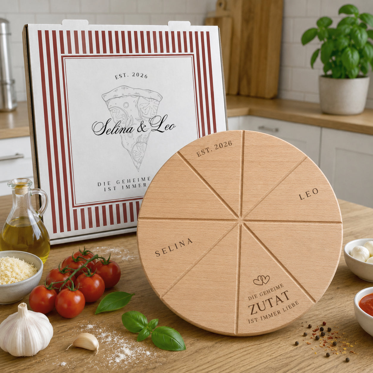 Pizzabrett + Karton · Hochzeit: Die geheime Zutat