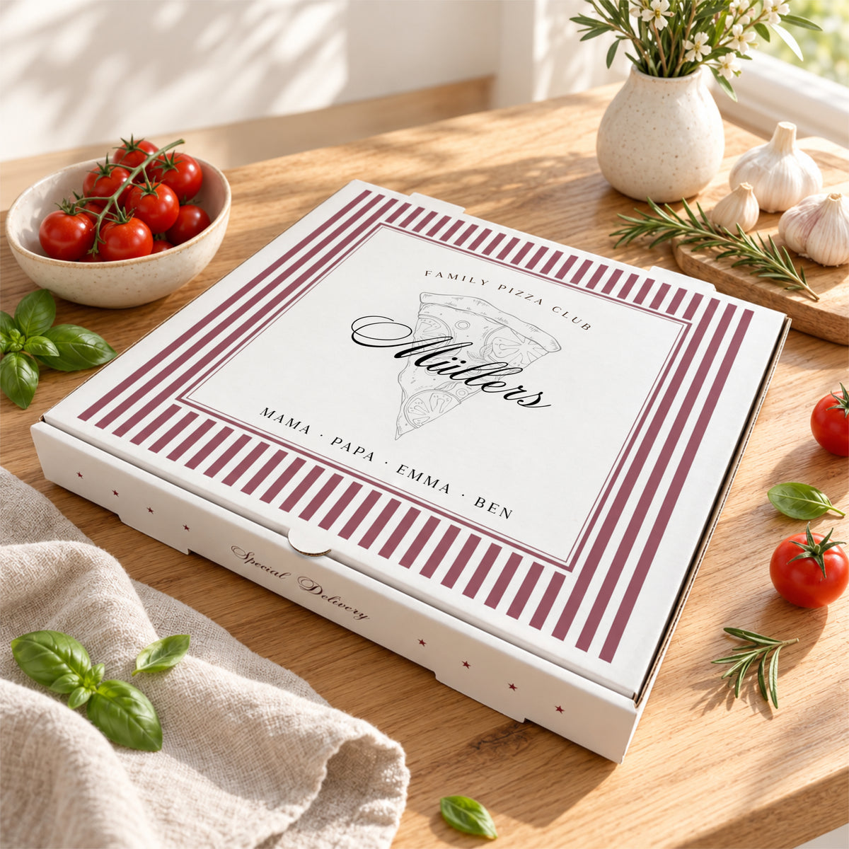 Pizzabrett + Karton · Family Pizza Club