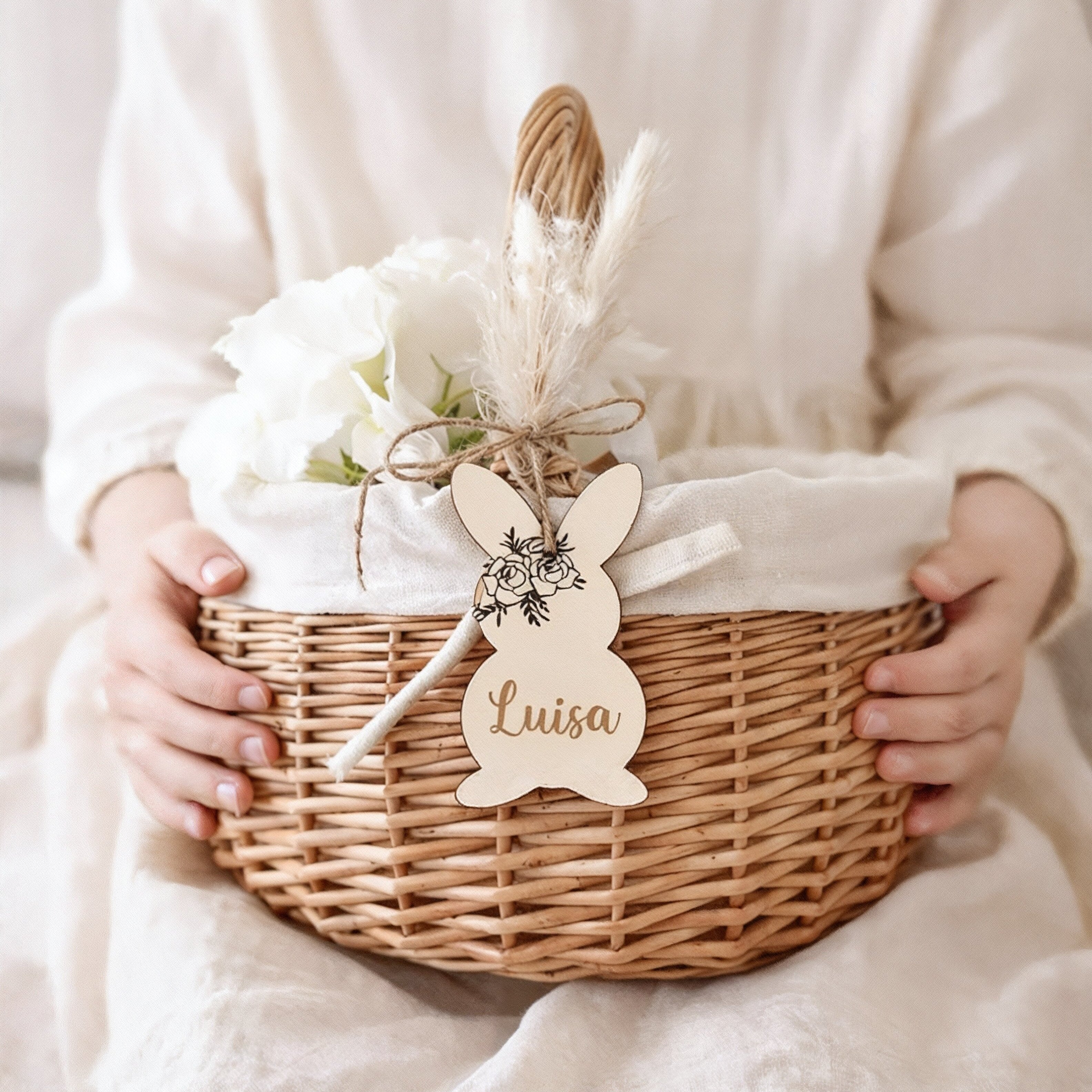 Osterkörbchen mit Hasen-Anhänger · Wunschname