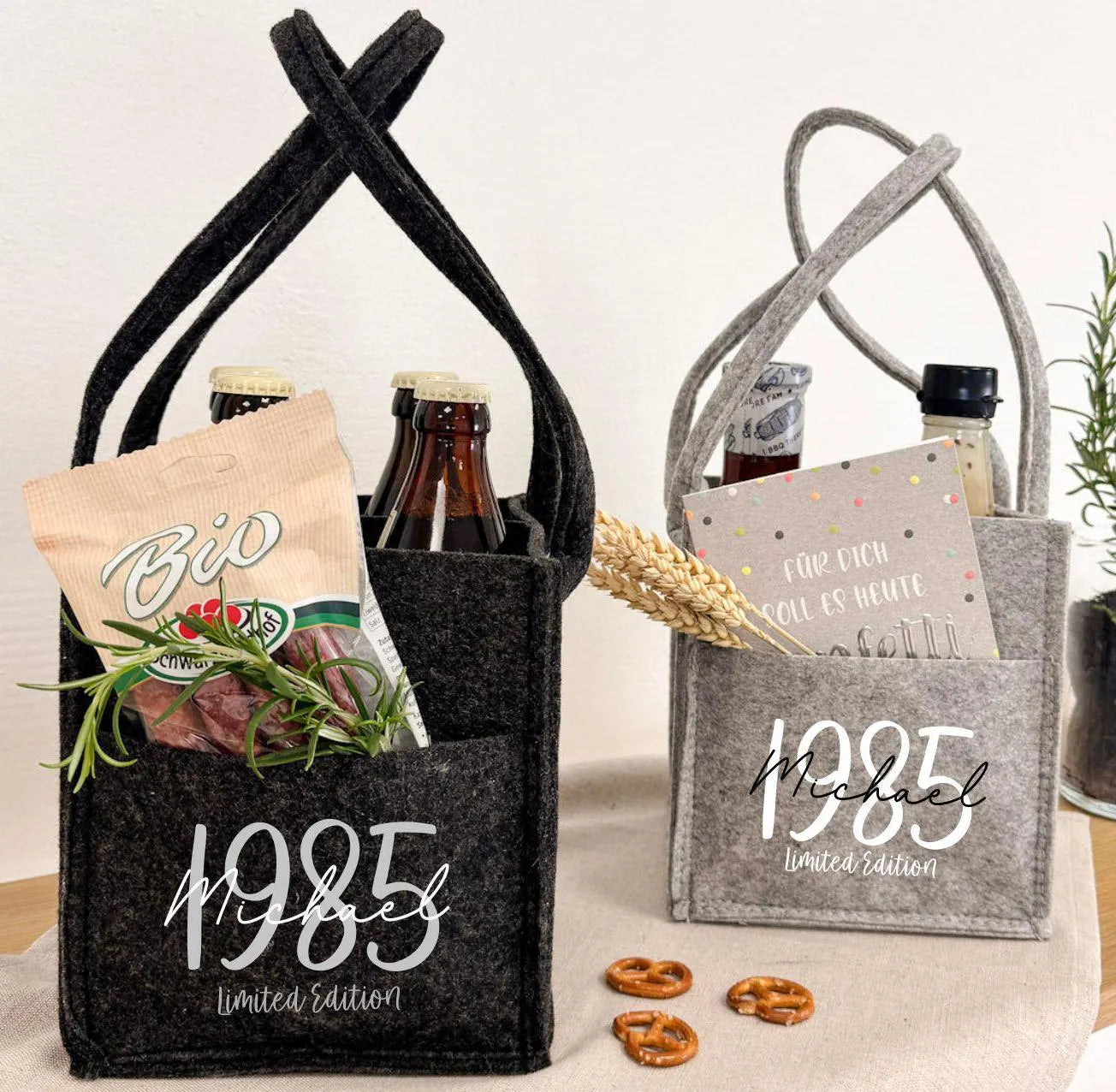 Flaschenträger · Herrenhandtasche mit Jahr