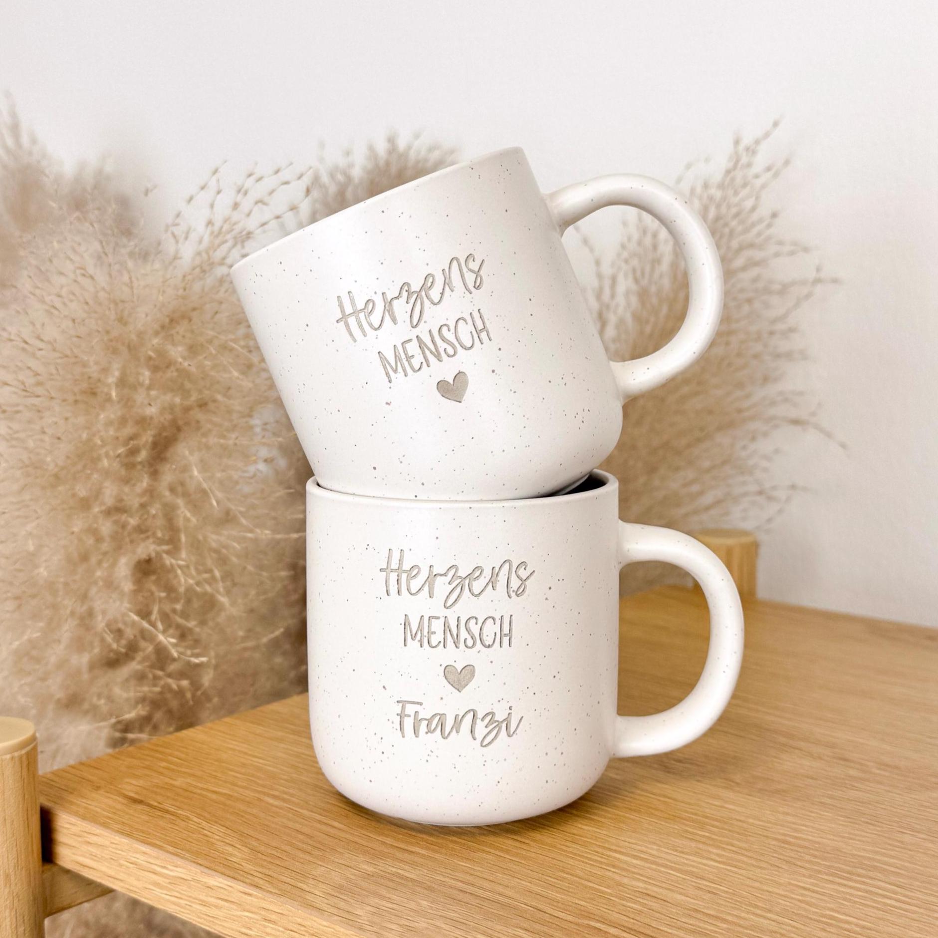 Tasse · Herzensmensch + Name (weiß)