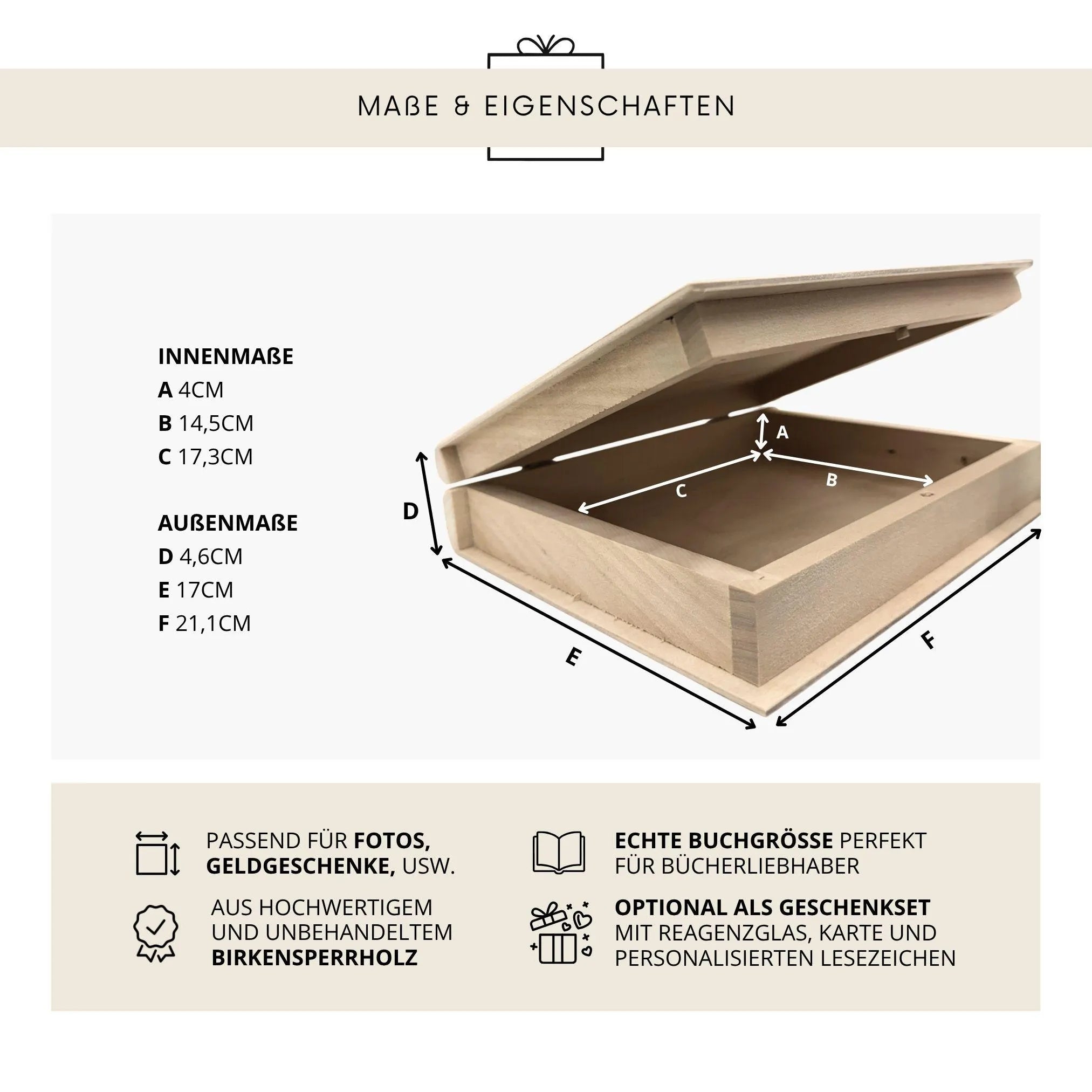 Hochzeitskiste Buch · Set mit Karte, Reagenzglas & Lesezeichen