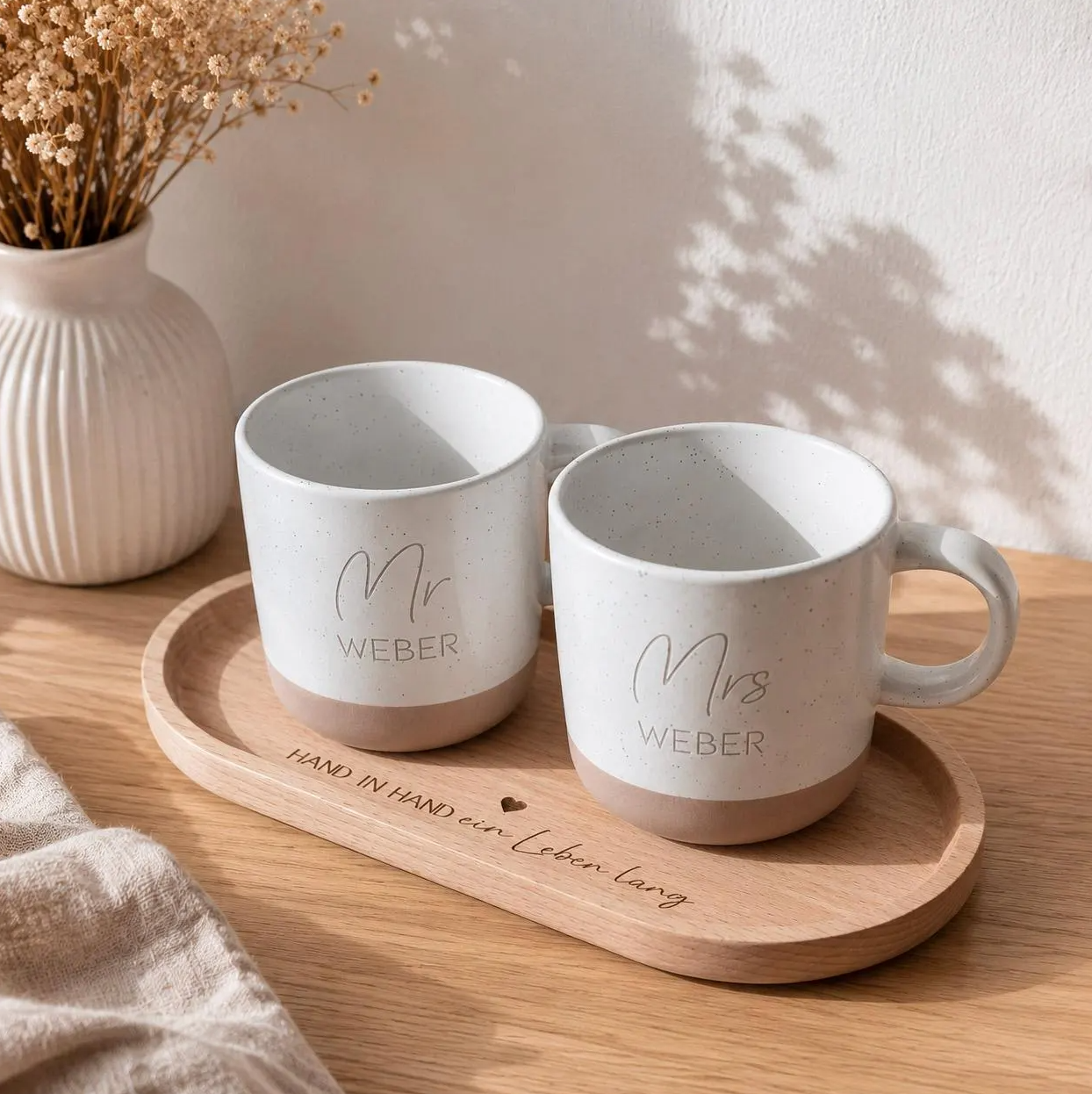 Tassen + Tablett · Mr & Mrs (Set)