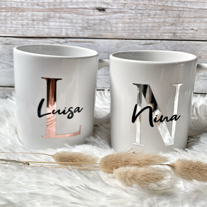 Keramiktasse mit Initial + Name (personalisiert)