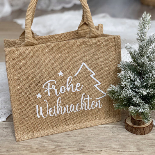 Jutetasche Glitzer Weihnachten