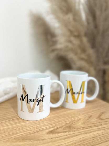 Keramiktasse mit Initial + Name (personalisiert)