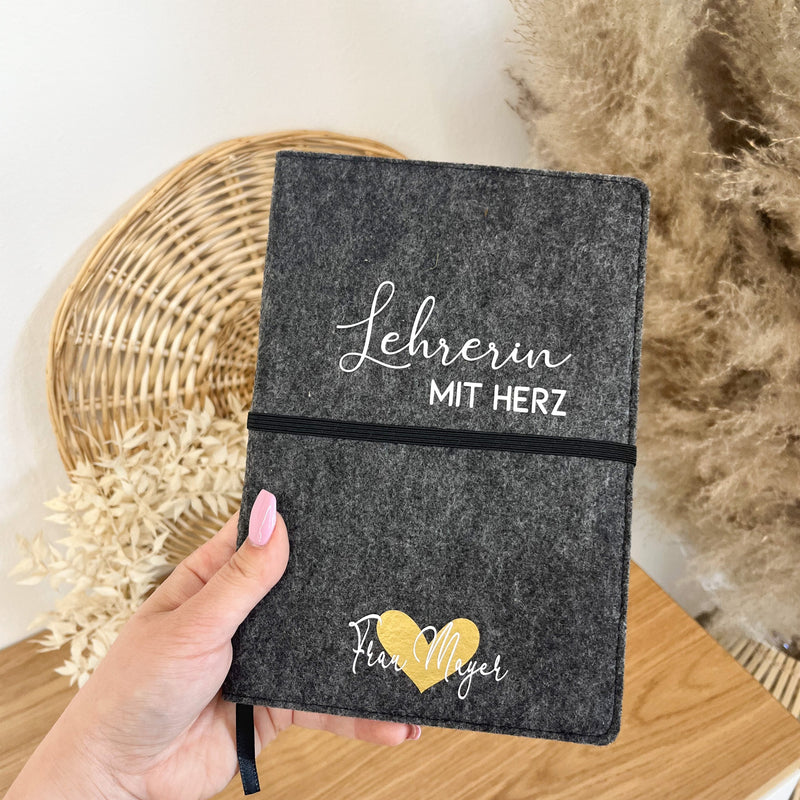 Filz-Notizbuch A5 "Lehrerin mit Herz"