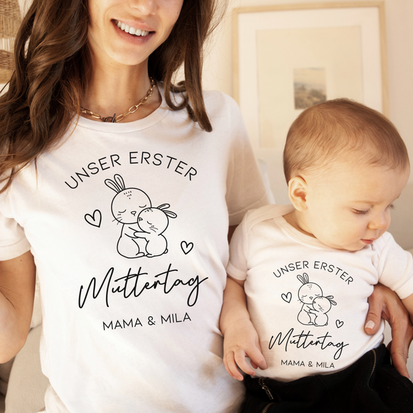 Erster Muttertag Baby Body und T-shirt Set "Hasen"