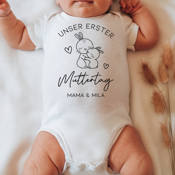 Erster Muttertag Baby Body und T-shirt Set "Hasen"